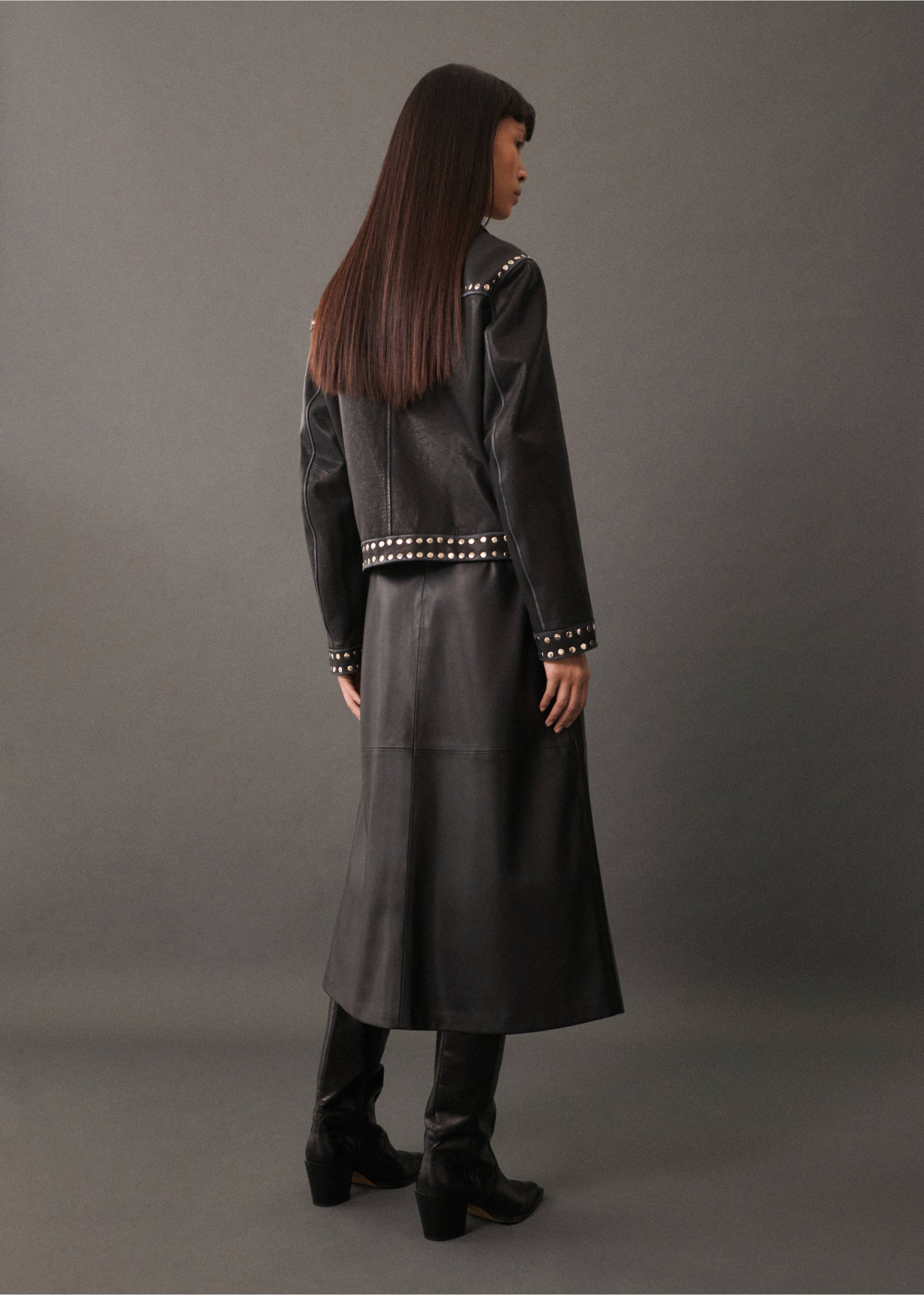 Studded leather jacket - Reverse of the article, Black. Ref: 77025659-00.