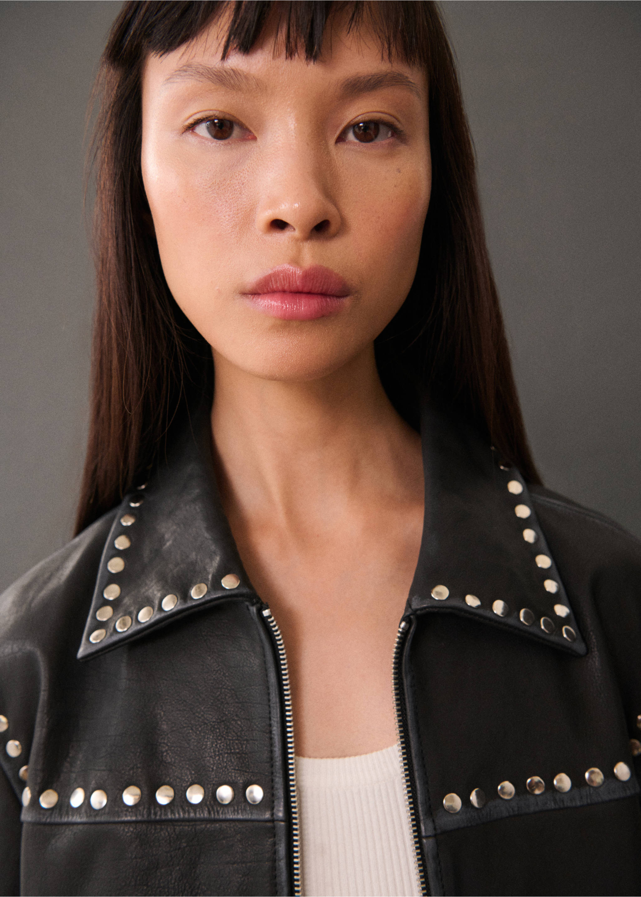 Studded leather jacket - Details of the article 1, Black. Ref: 77025659-00.