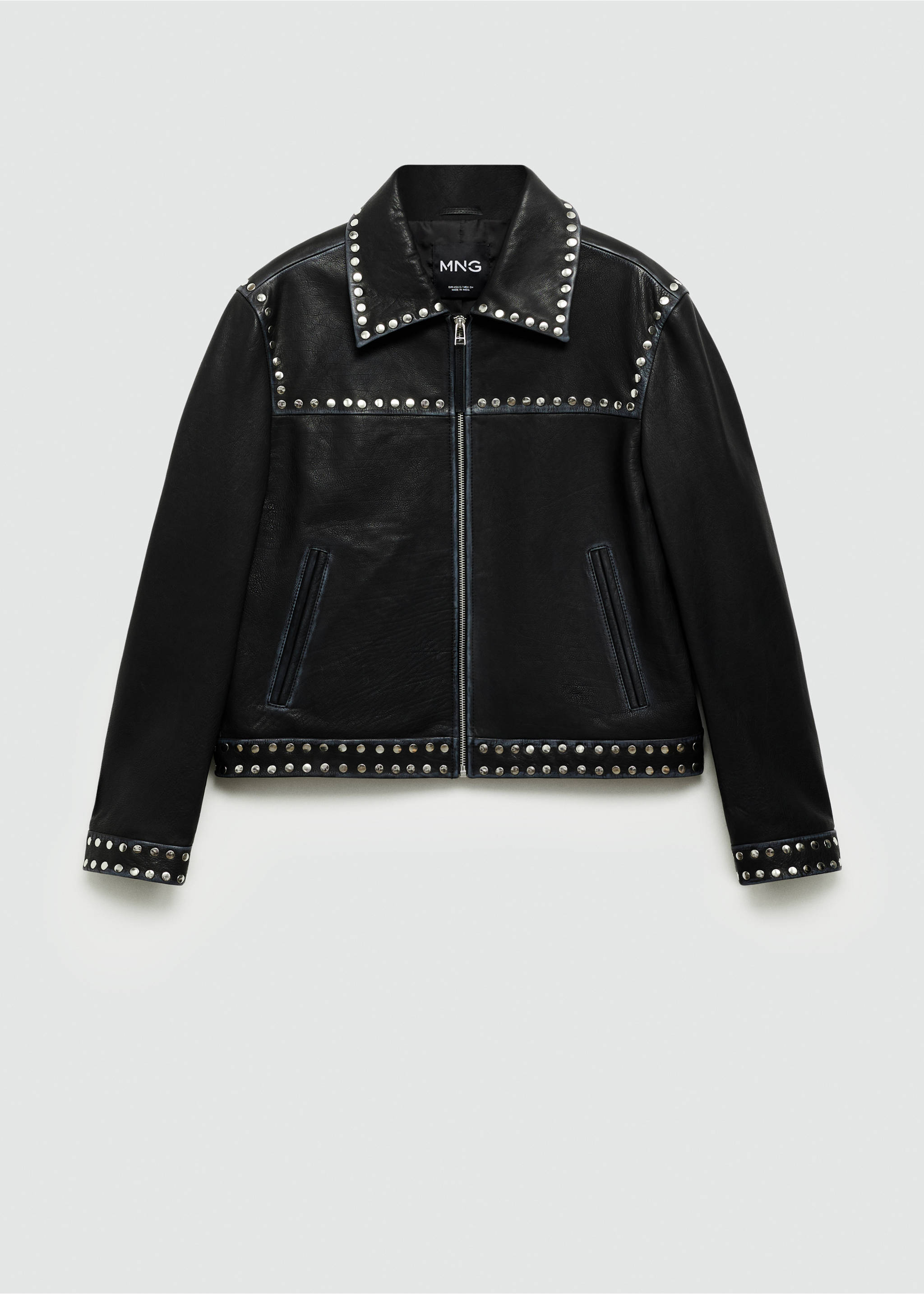 Studded leather jacket - Article without model, Black. Ref: 77025659-00.