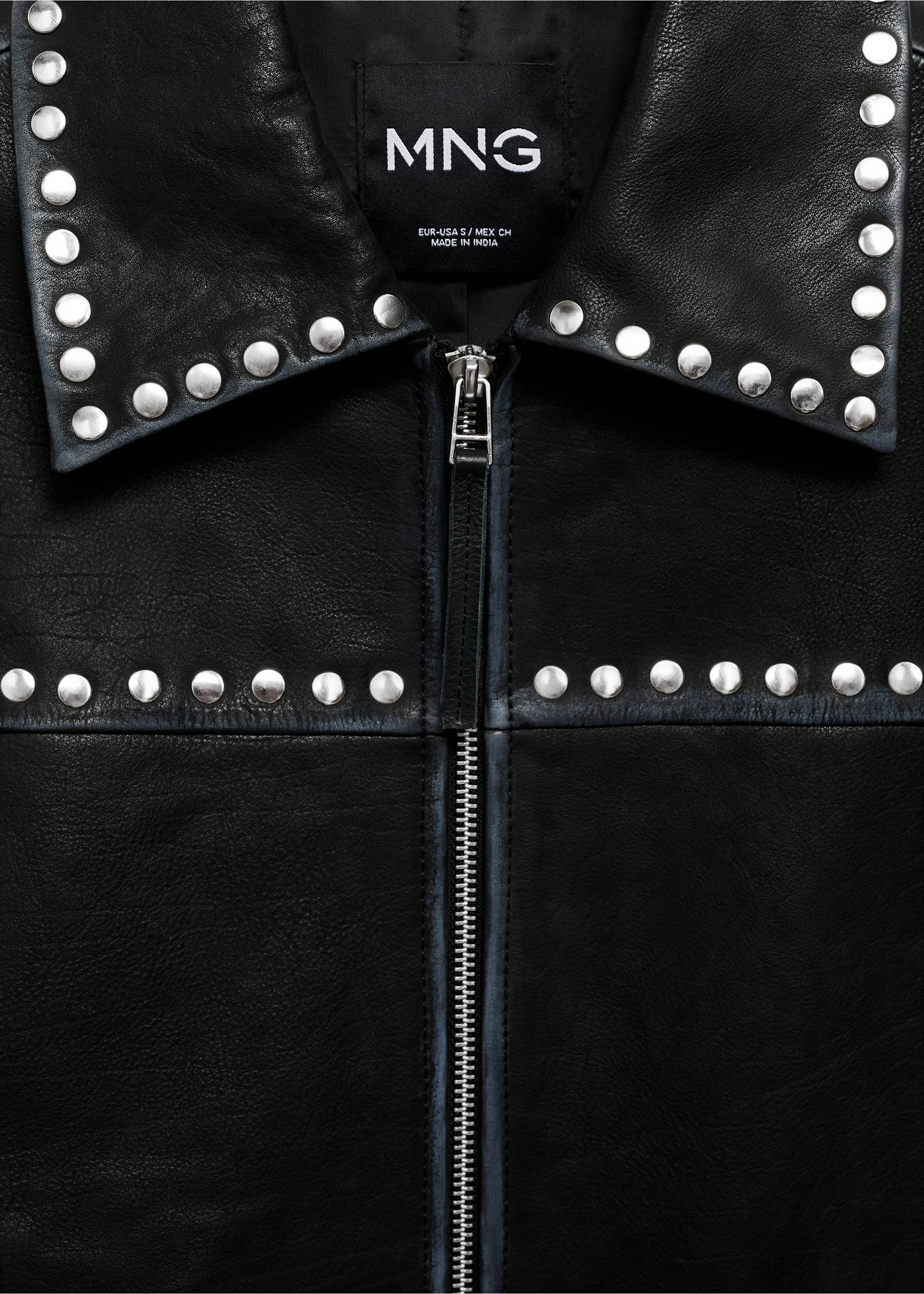 Studded leather jacket - Details of the article 8, Black. Ref: 77025659-00.