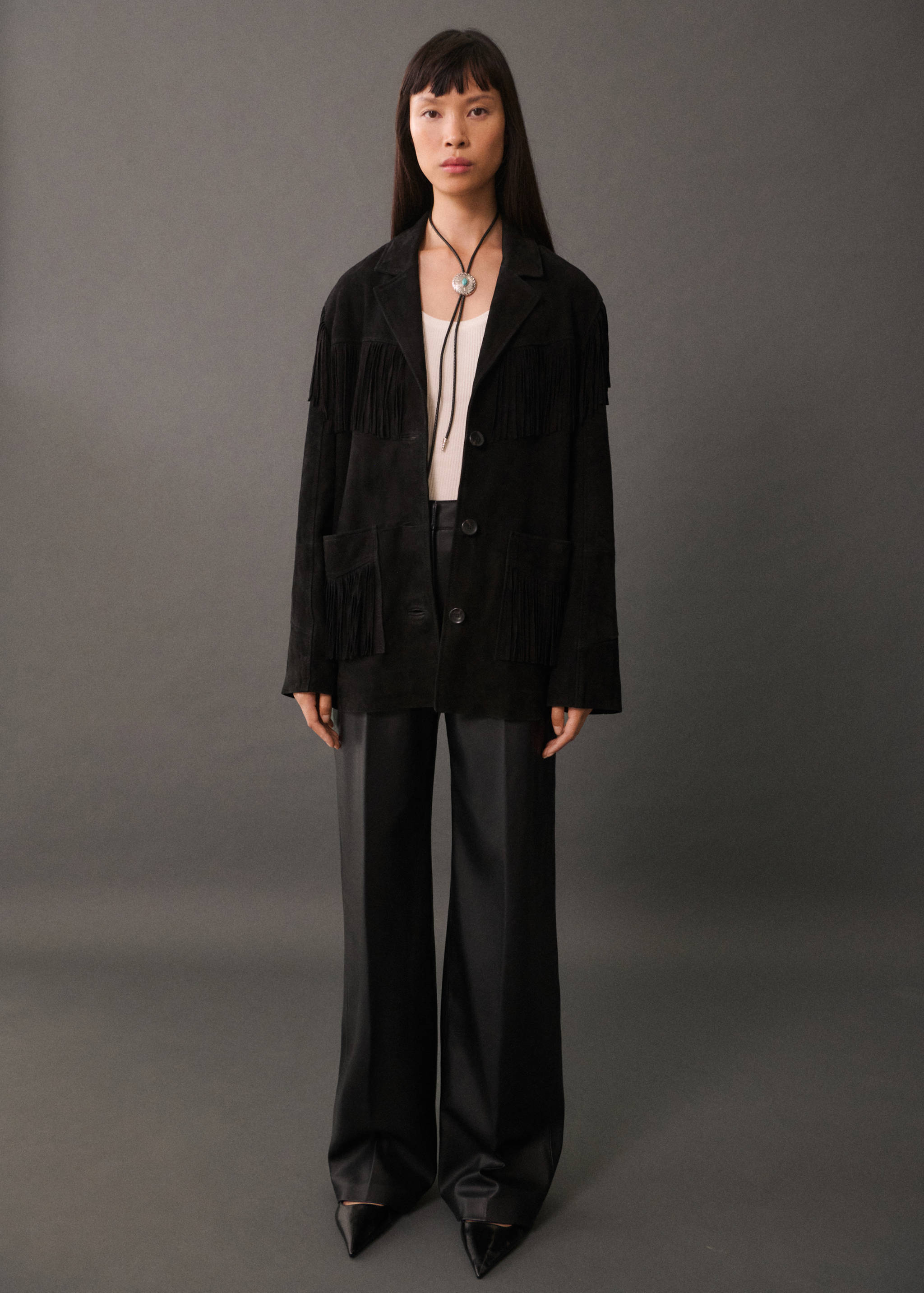 100% leather fringed jacket - General plane