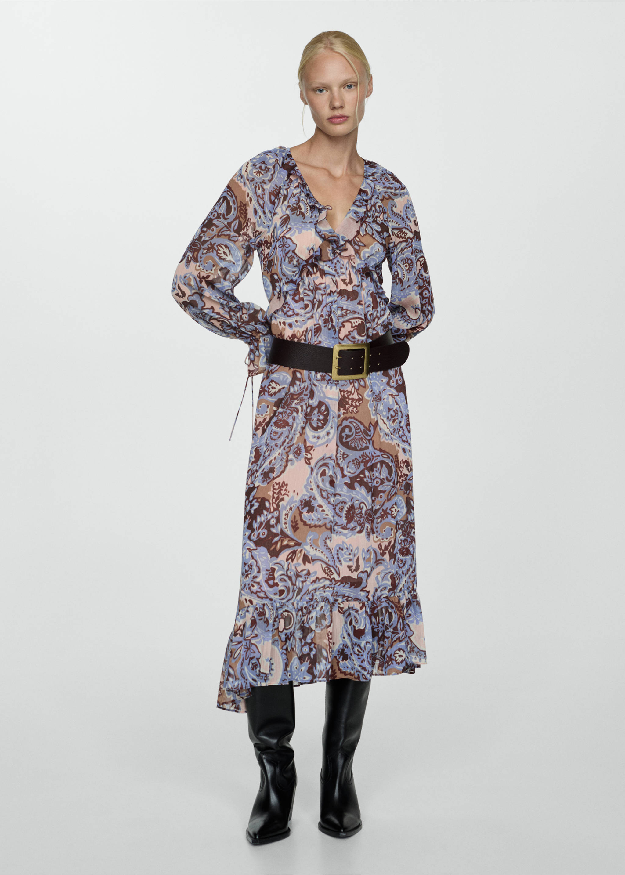 Paisley dress with ruffles - General plane, Blue. Ref: 77025674-00.