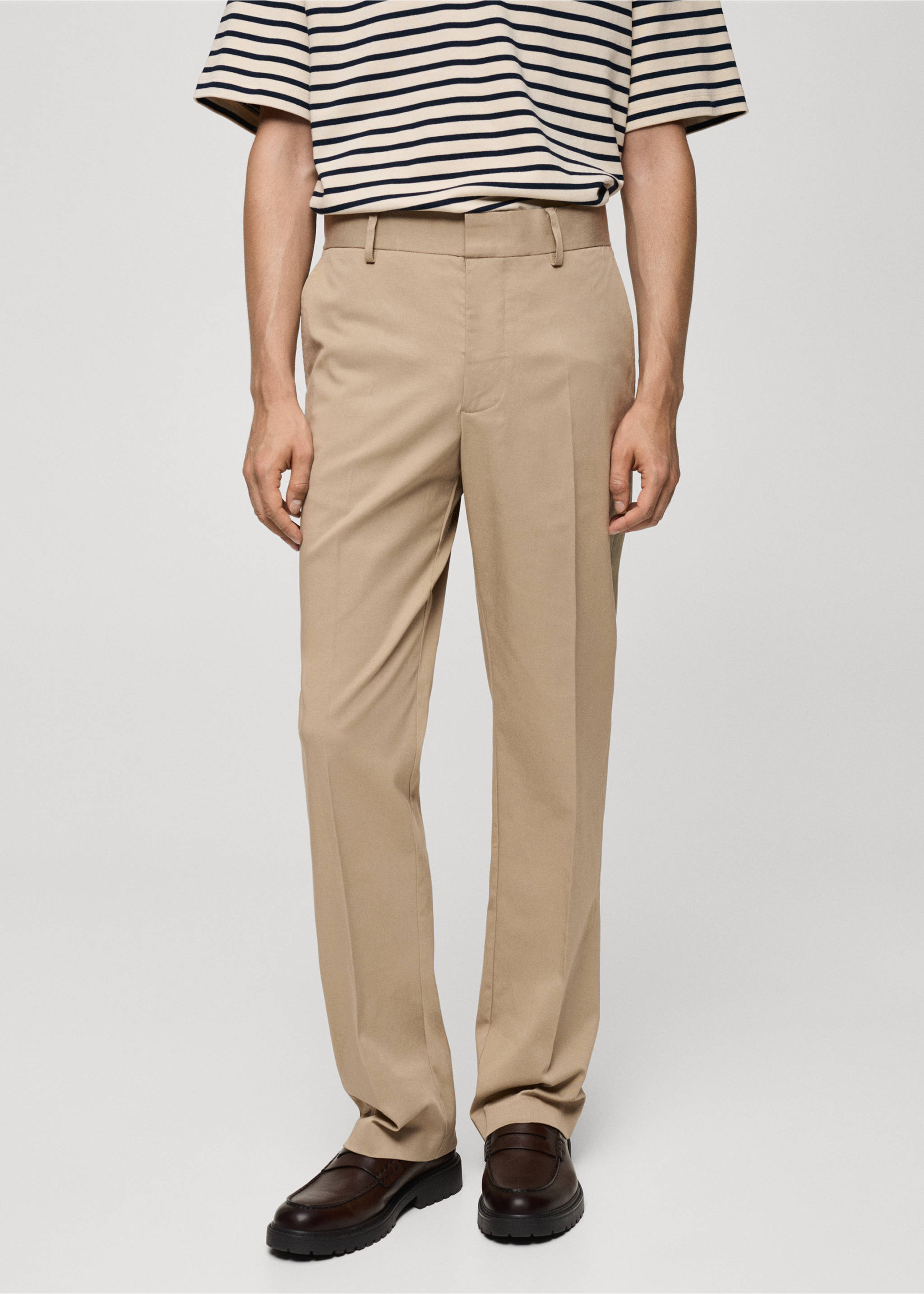 Regular-fit tencel cotton trousers - Medium plane, Medium Brown. Ref: 77025967-00.