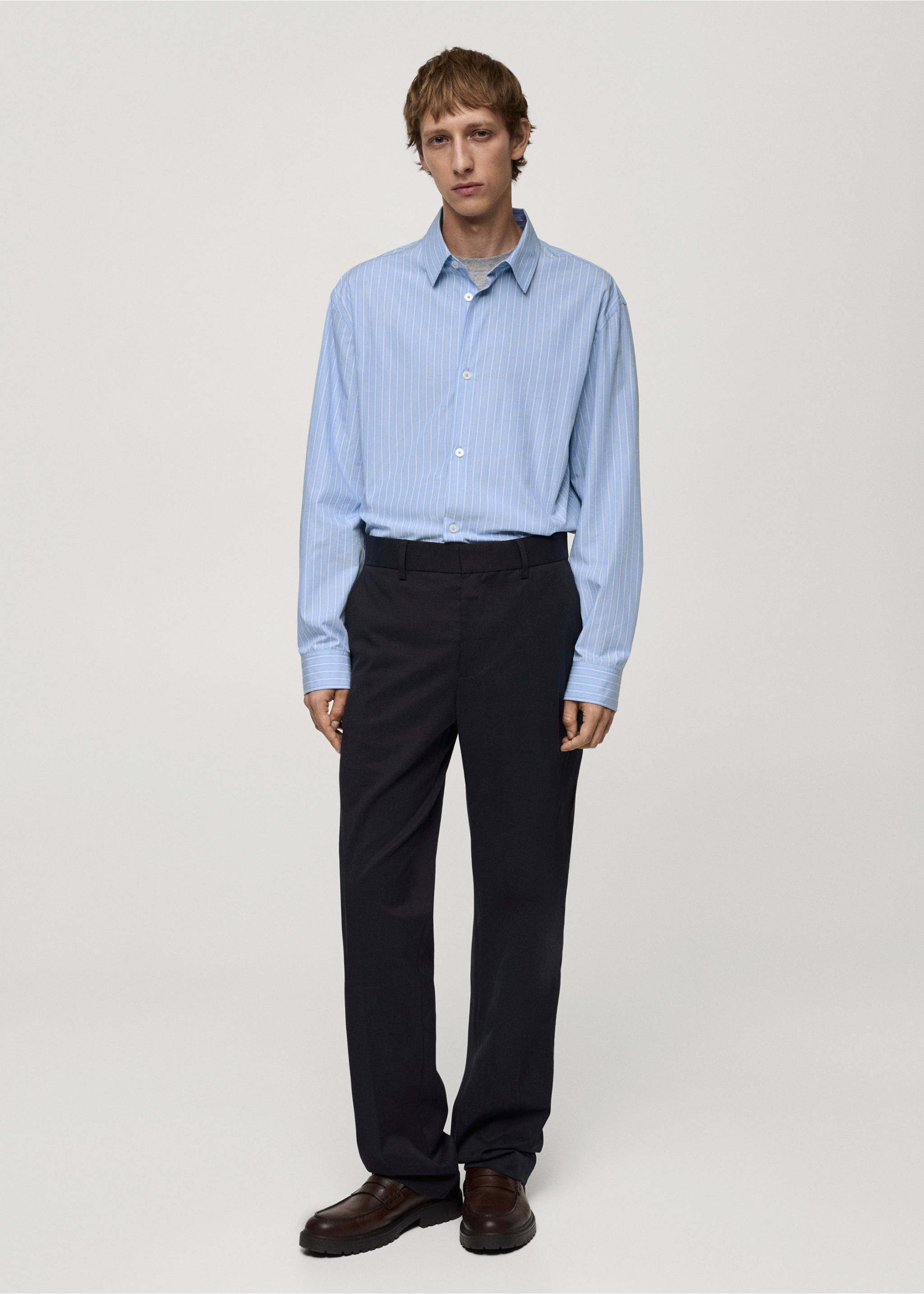 Pantalón regular fit algodón tencel - Plano general, Azul marino oscuro. Ref: 77025967-00.