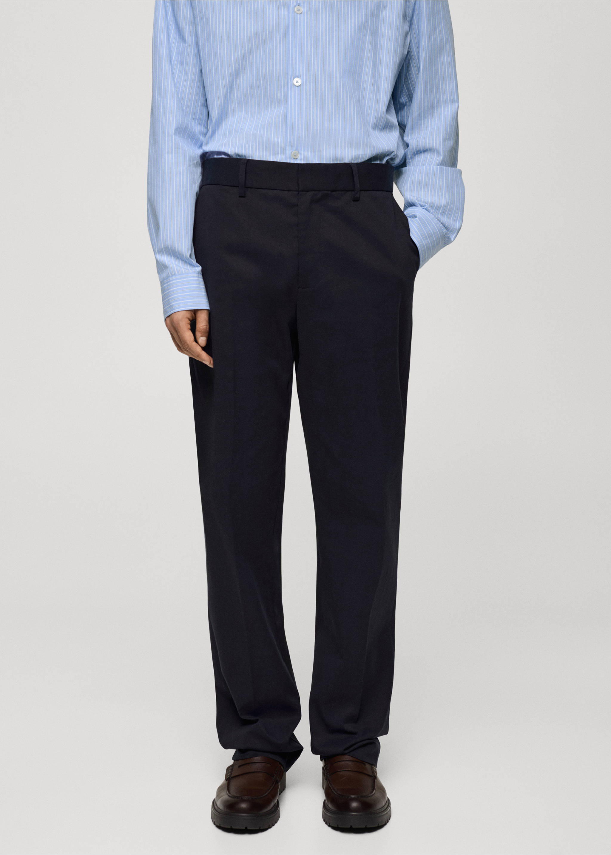 Pantalón regular fit algodón tencel - Plano medio, Azul marino oscuro. Ref: 77025967-00.