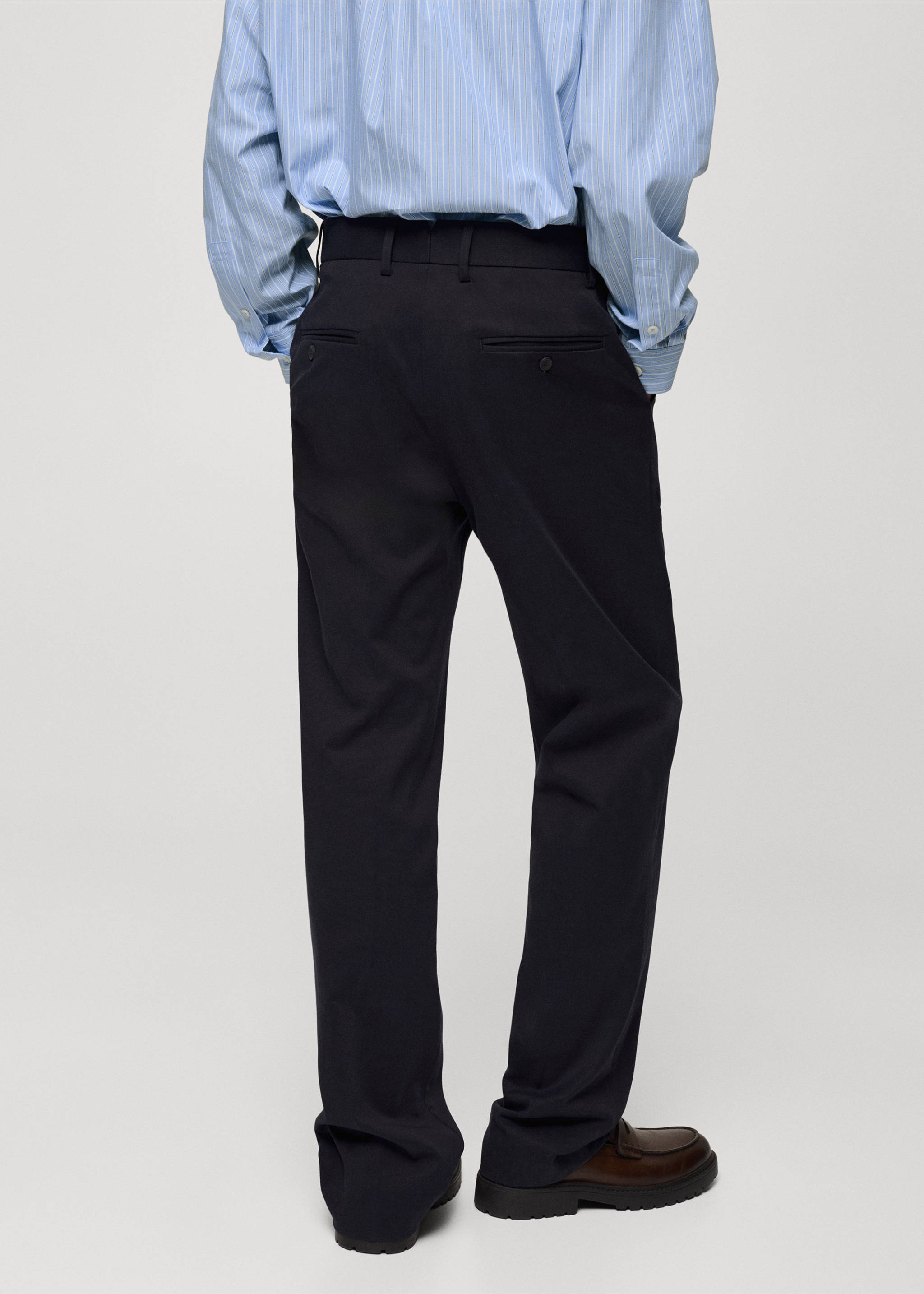 Pantalón regular fit algodón tencel - Reverso del artículo, Azul marino oscuro. Ref: 77025967-00.