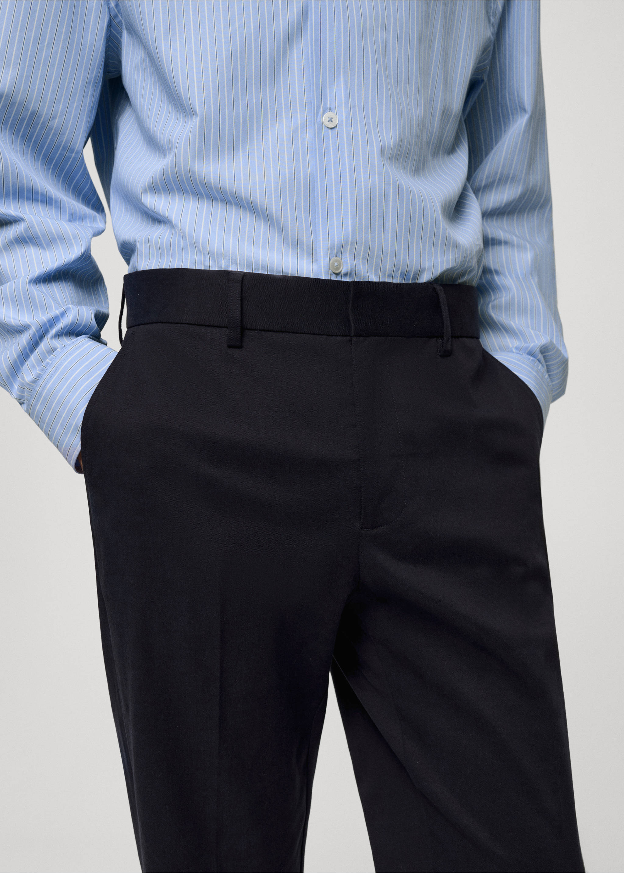 Pantalón regular fit algodón tencel - Detalle del artículo 1, Azul marino oscuro. Ref: 77025967-00.
