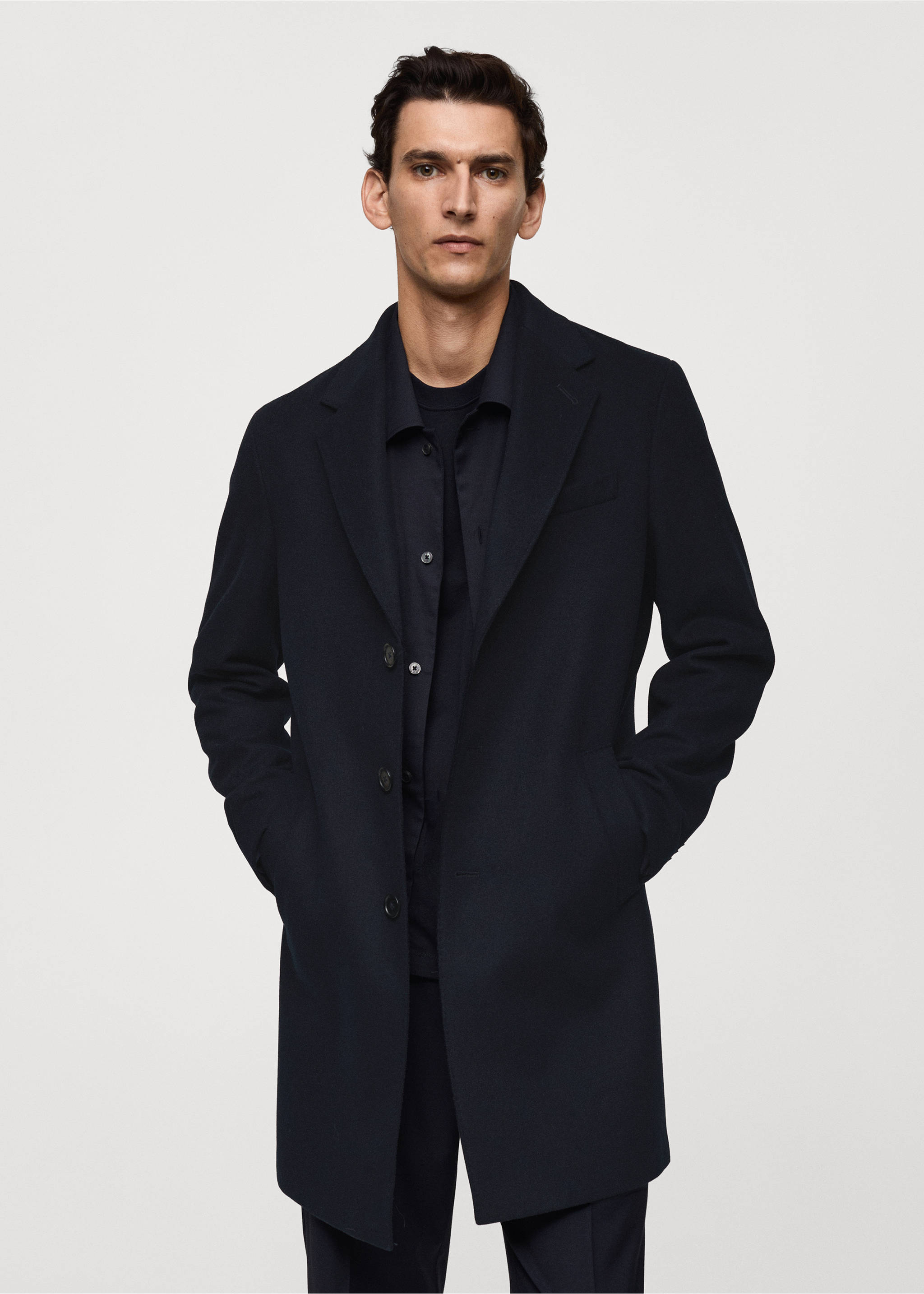 Long recycled wool coat - Medium plane, Dark Navy. Ref: 77025968-00.
