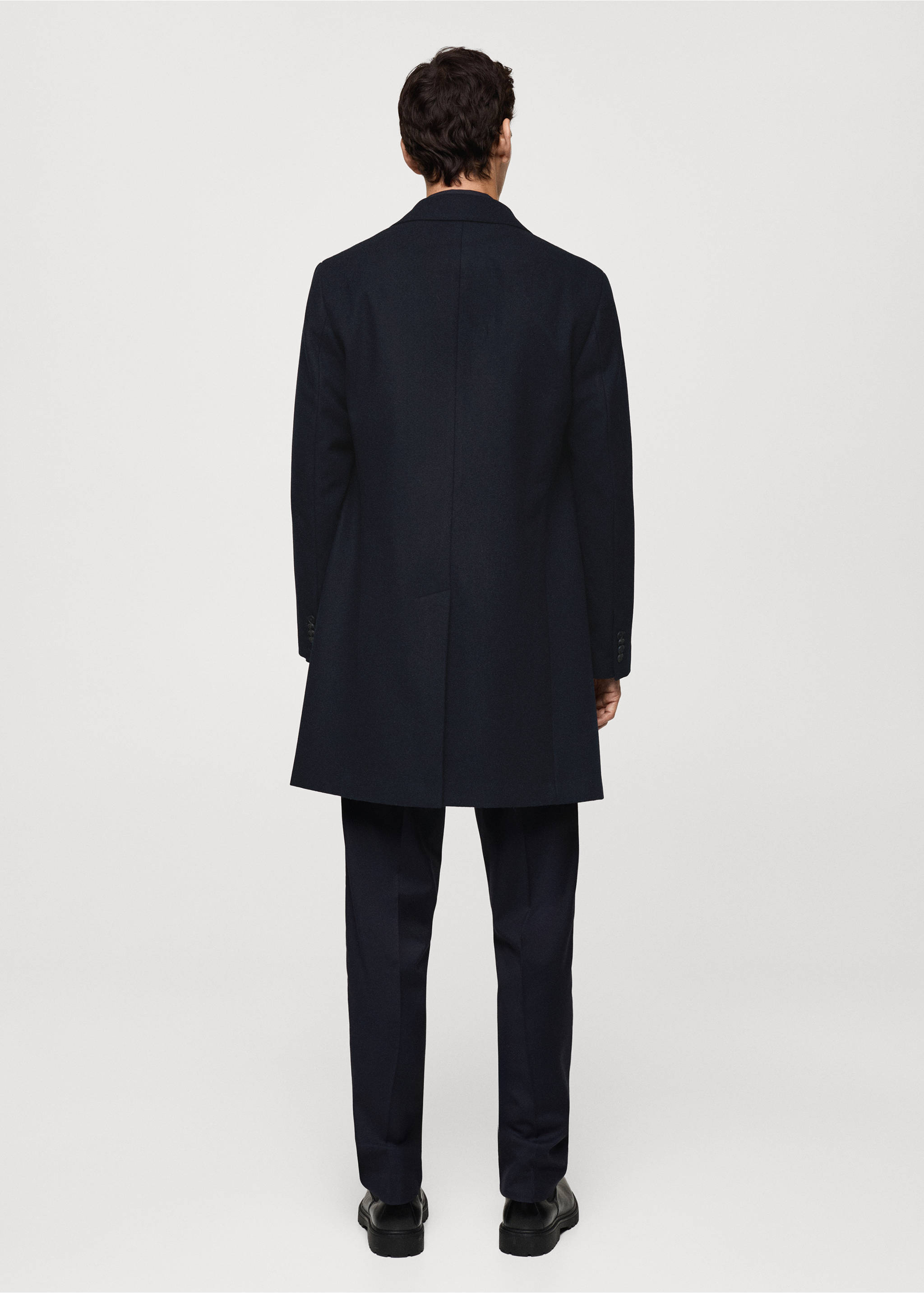 Long recycled wool coat - Reverse of the article, Dark Navy. Ref: 77025968-00.