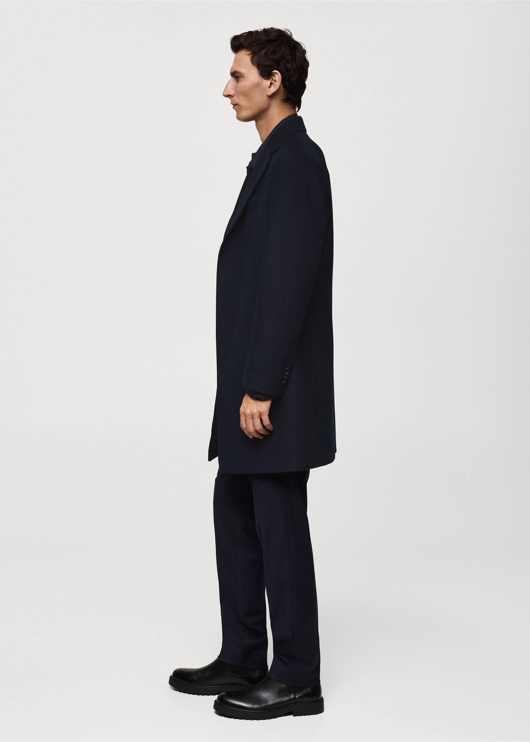 Long recycled wool coat - Details of the article 3, Dark Navy. Ref: 77025968-00.