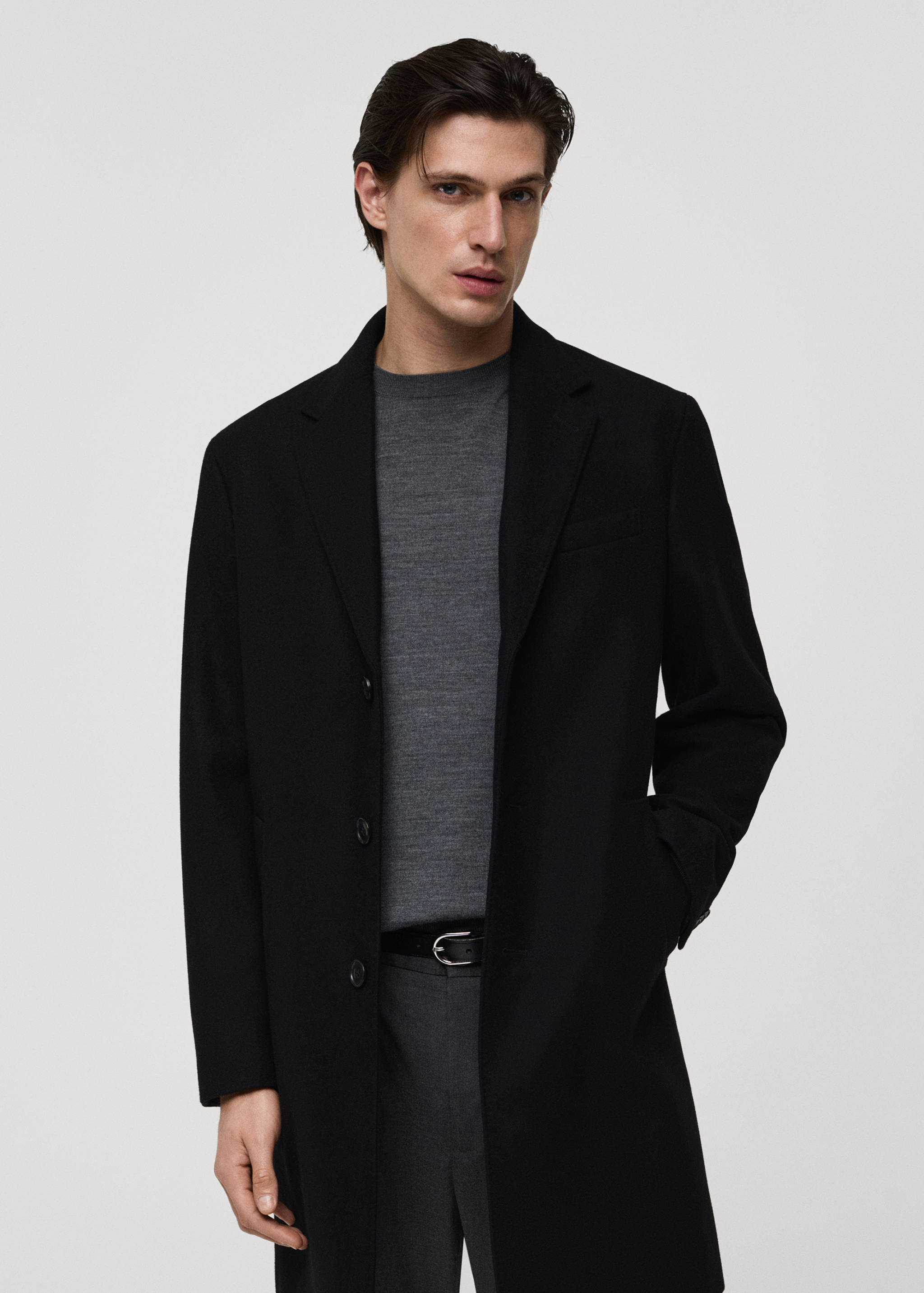 Long recycled wool coat - Medium plane