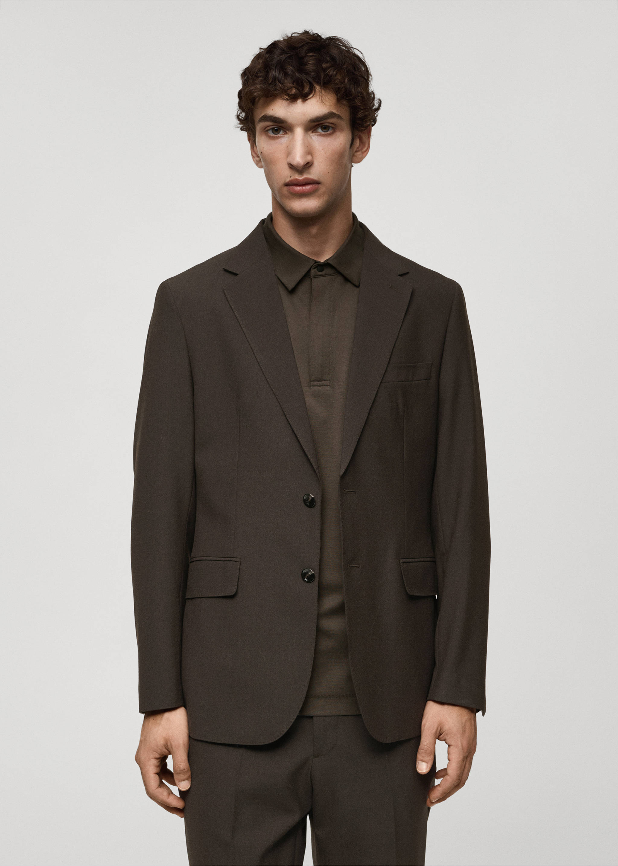 Crease-resistant wool suit jacket - Medium plane, Brown. Ref: 77025972-00.