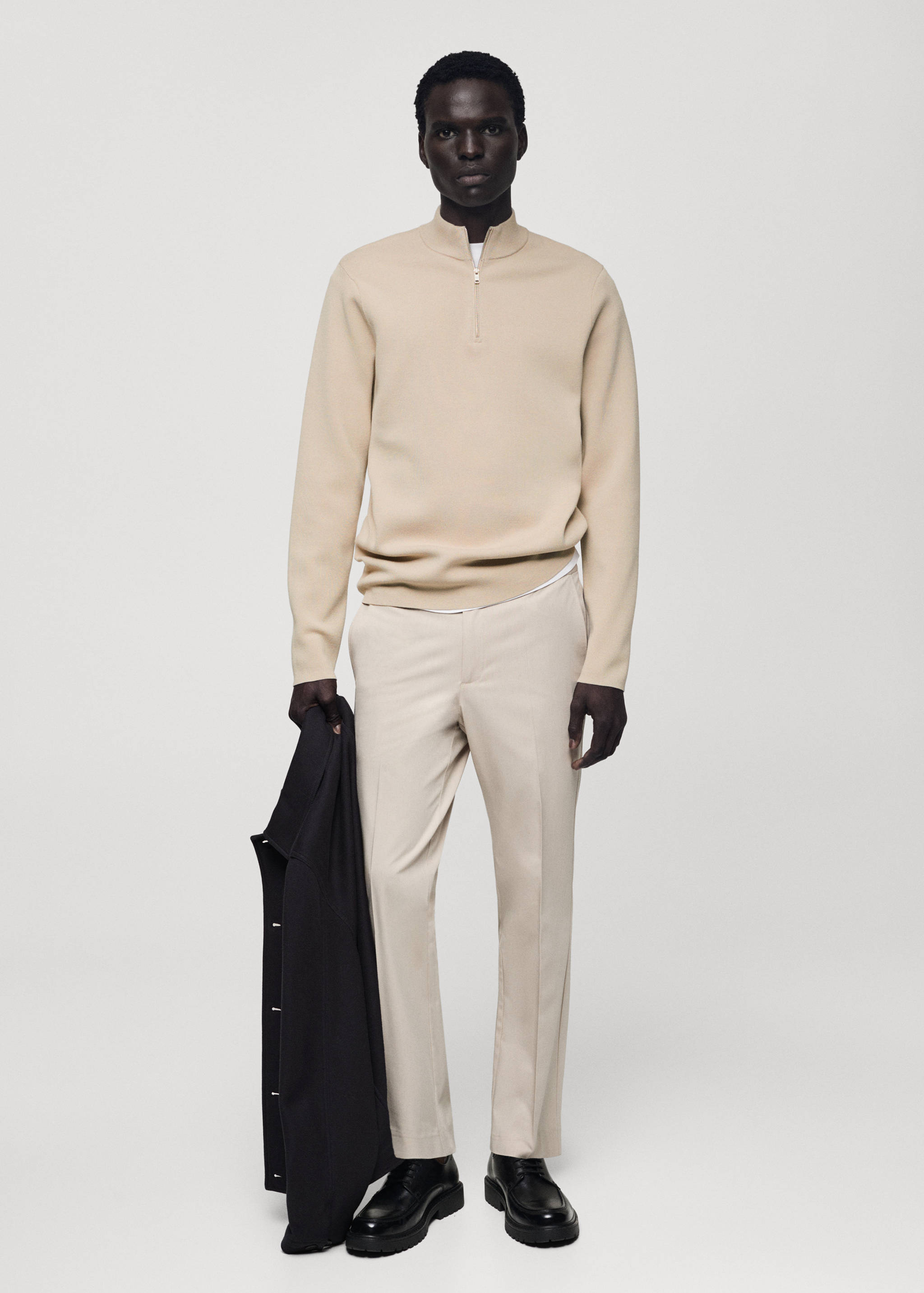 Medium-knit sweater with zip-up perkins neck - General plane