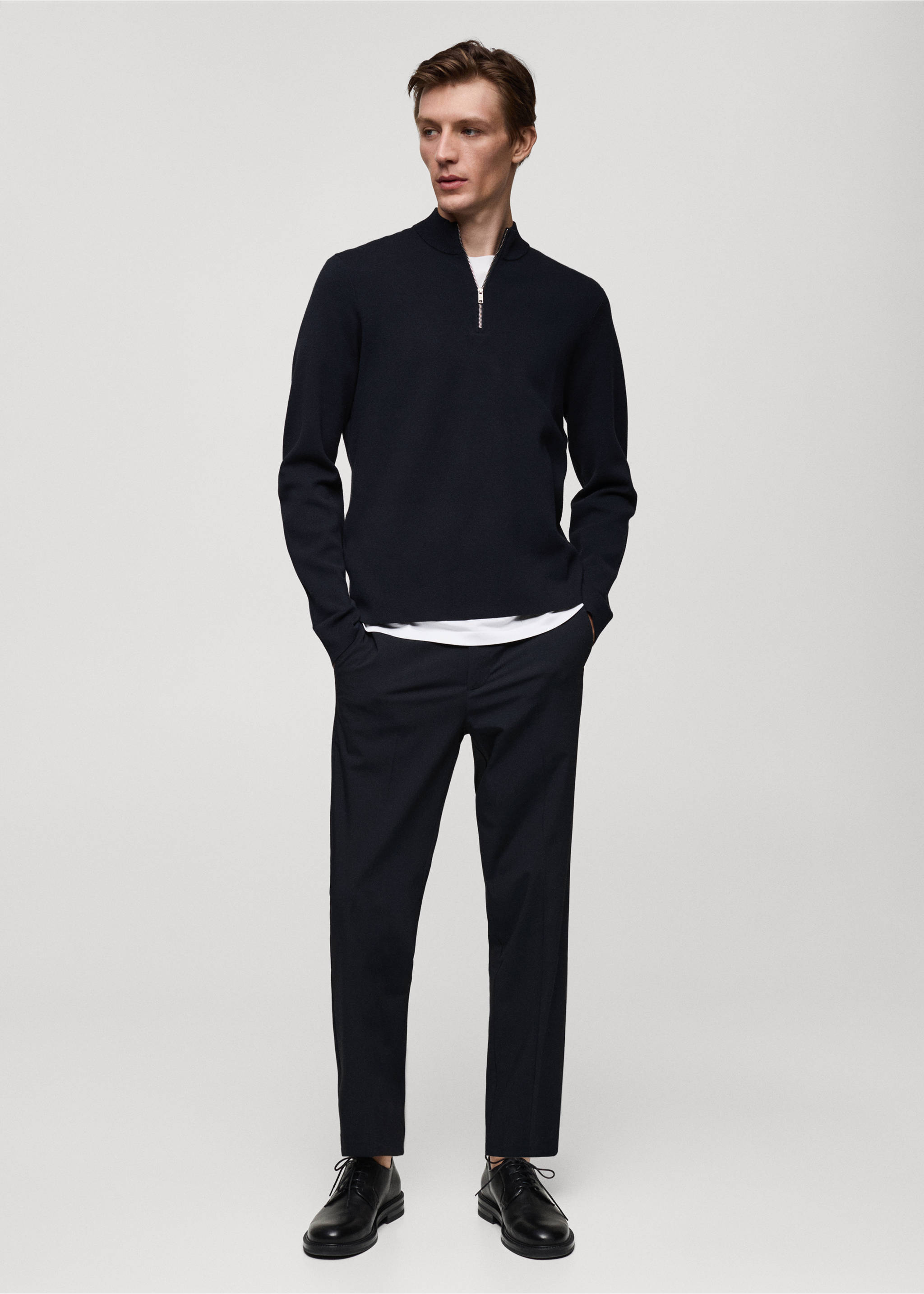 Medium-knit sweater with zip-up perkins neck - General plane, Dark Navy. Ref: 77025975-00.