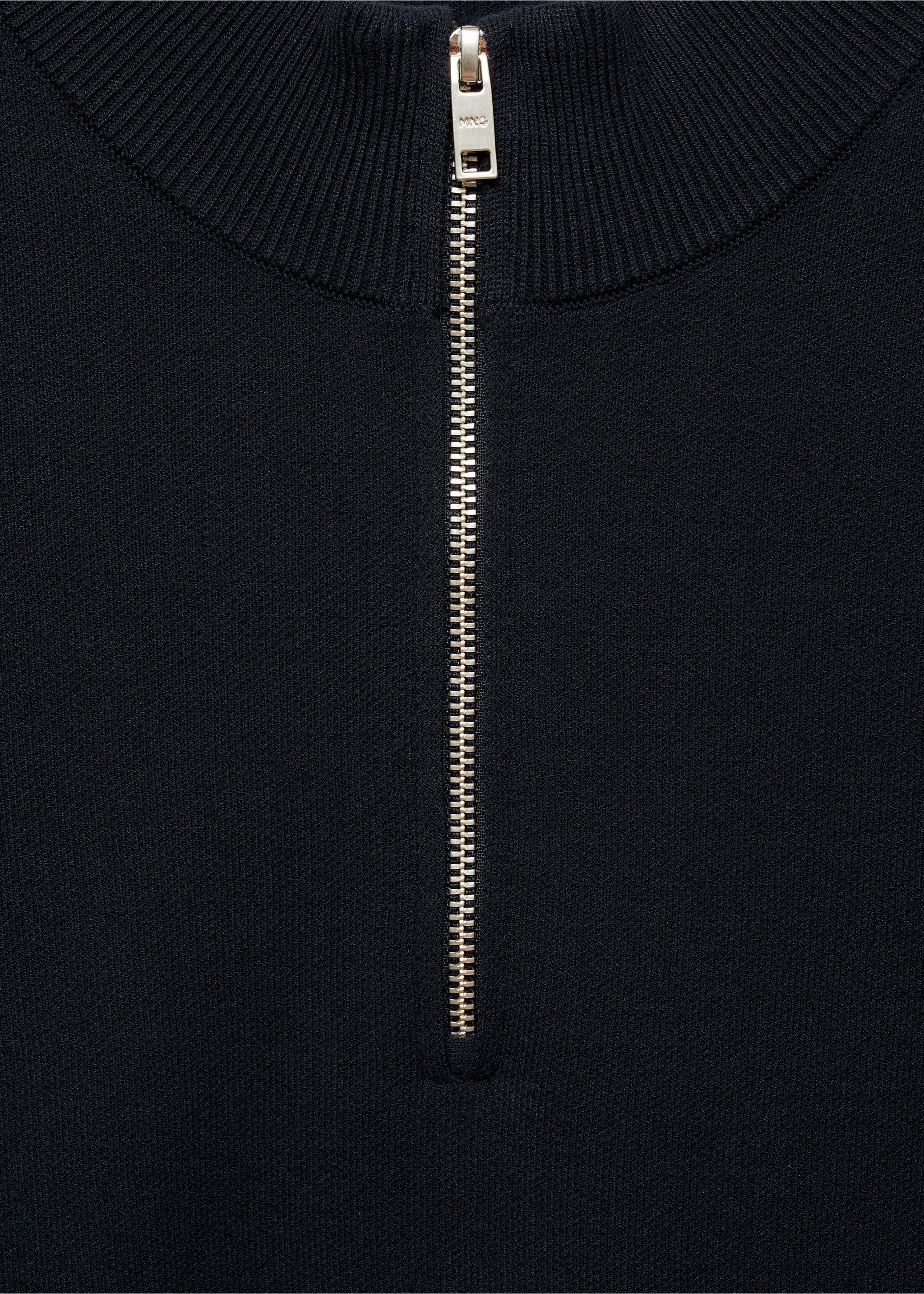 Medium-knit sweater with zip-up perkins neck - Details of the article 8, Dark Navy. Ref: 77025975-00.
