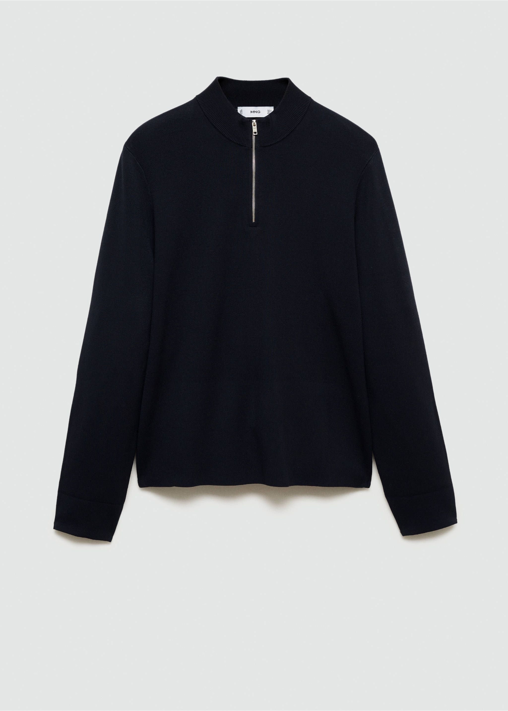 Medium-knit sweater with zip-up perkins neck - Article without model, Dark Navy. Ref: 77025975-00.