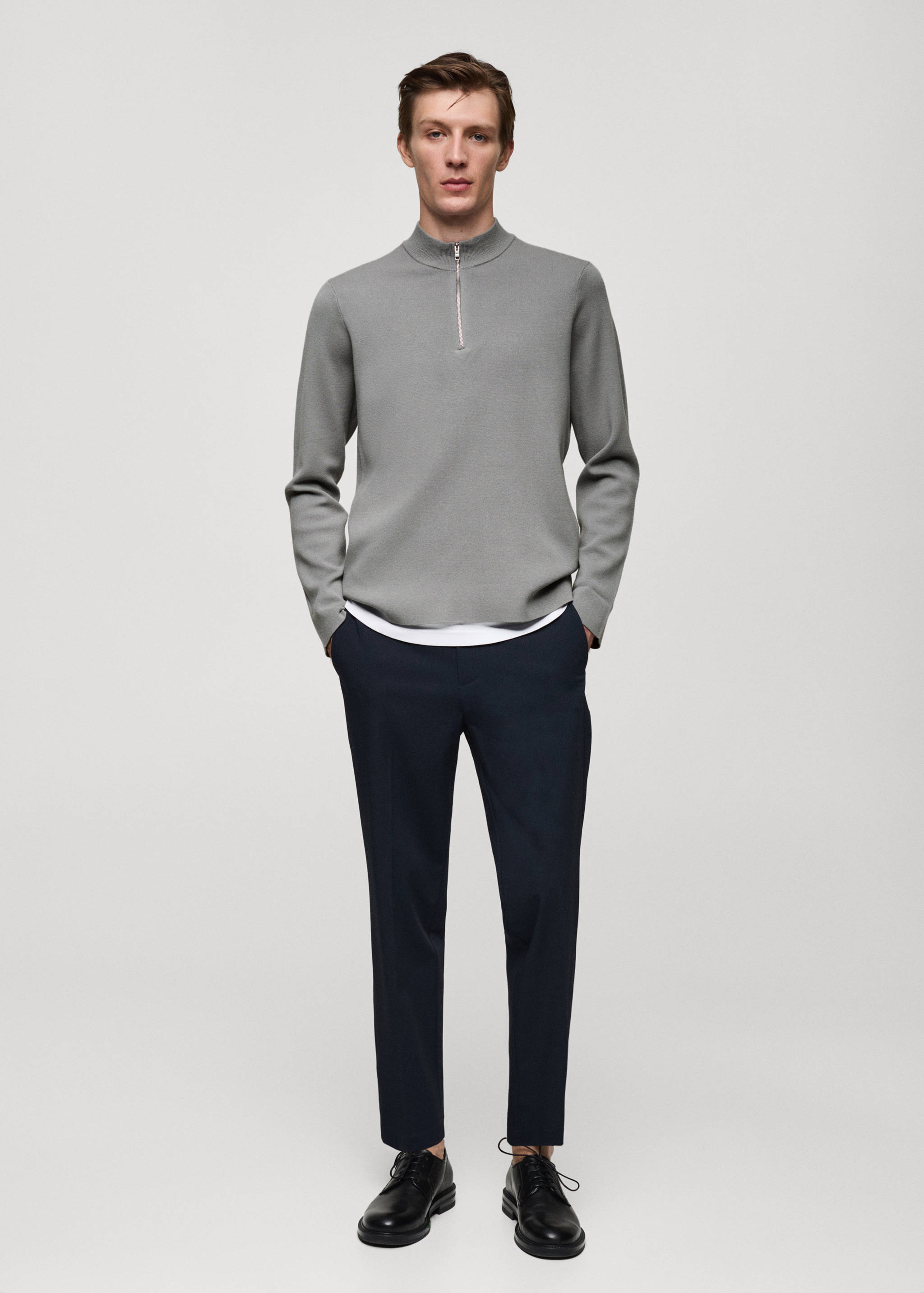 Medium-knit sweater with zip-up perkins neck - General plane