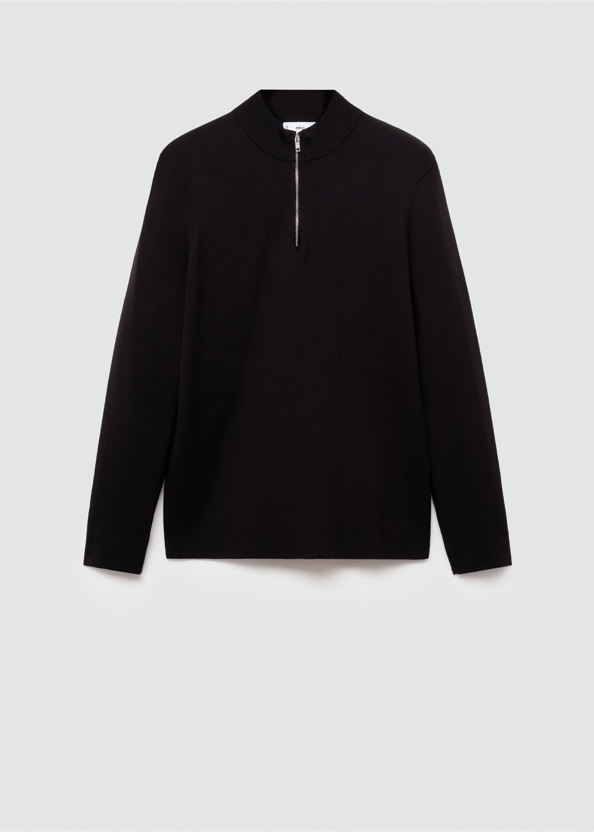 Medium-knit sweater with zip-up perkins neck - Article without model, Black. Ref: 77025975-00.