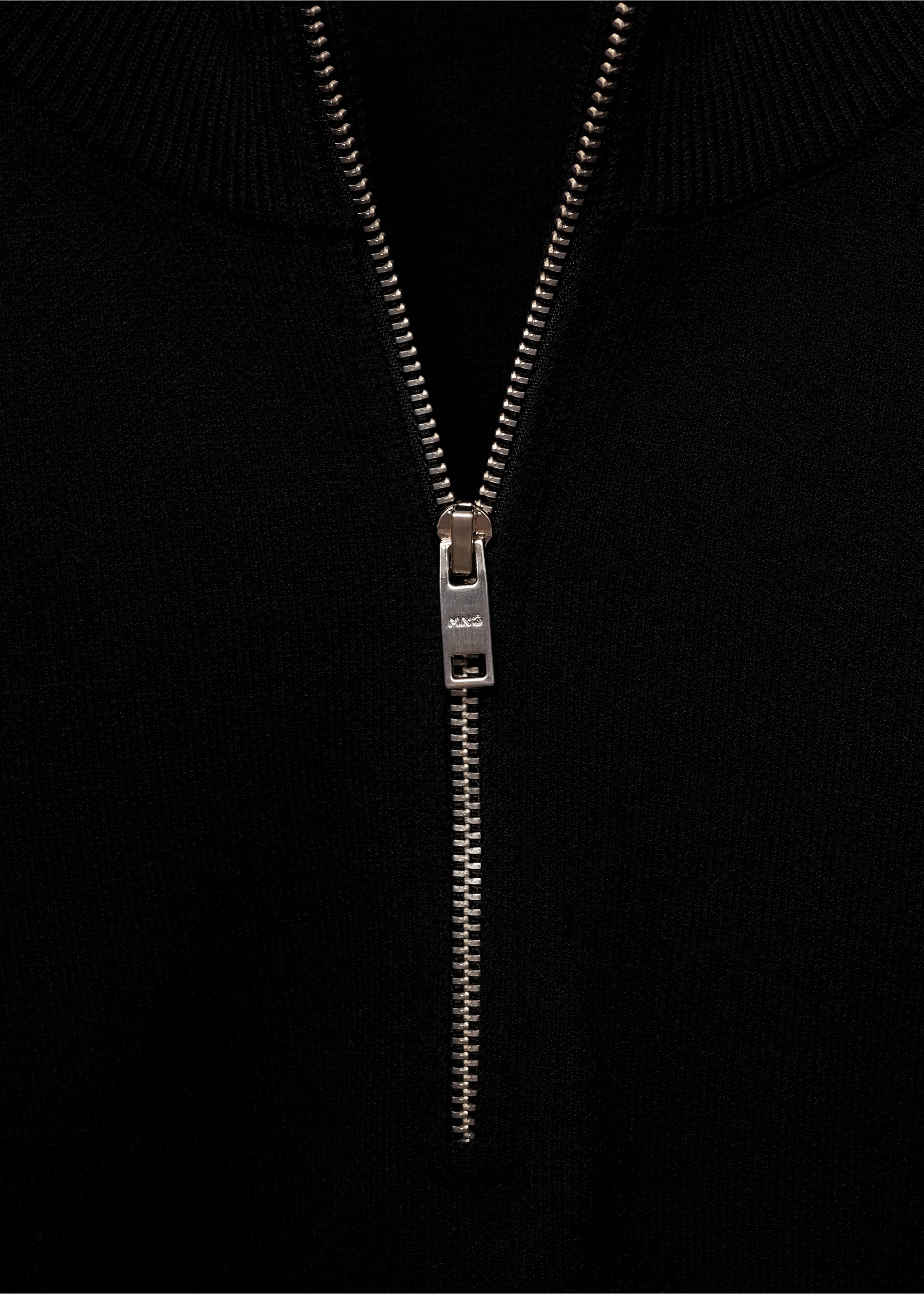 Medium-knit sweater with zip-up perkins neck - Details of the article 8, Black. Ref: 77025975-00.