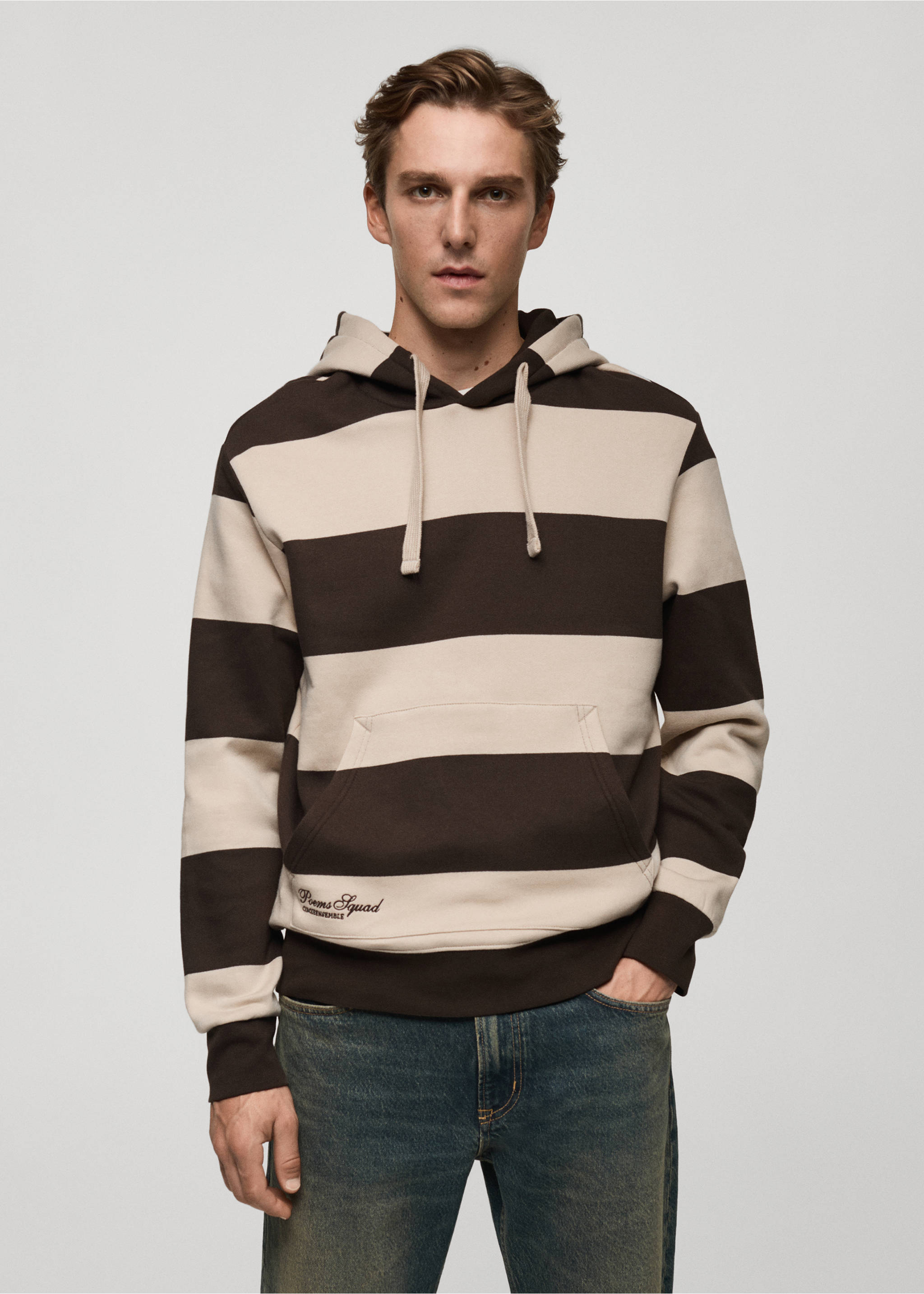 Striped hooded sweatshirt - Medium plane, Chocolate. Ref: 77025977-00.