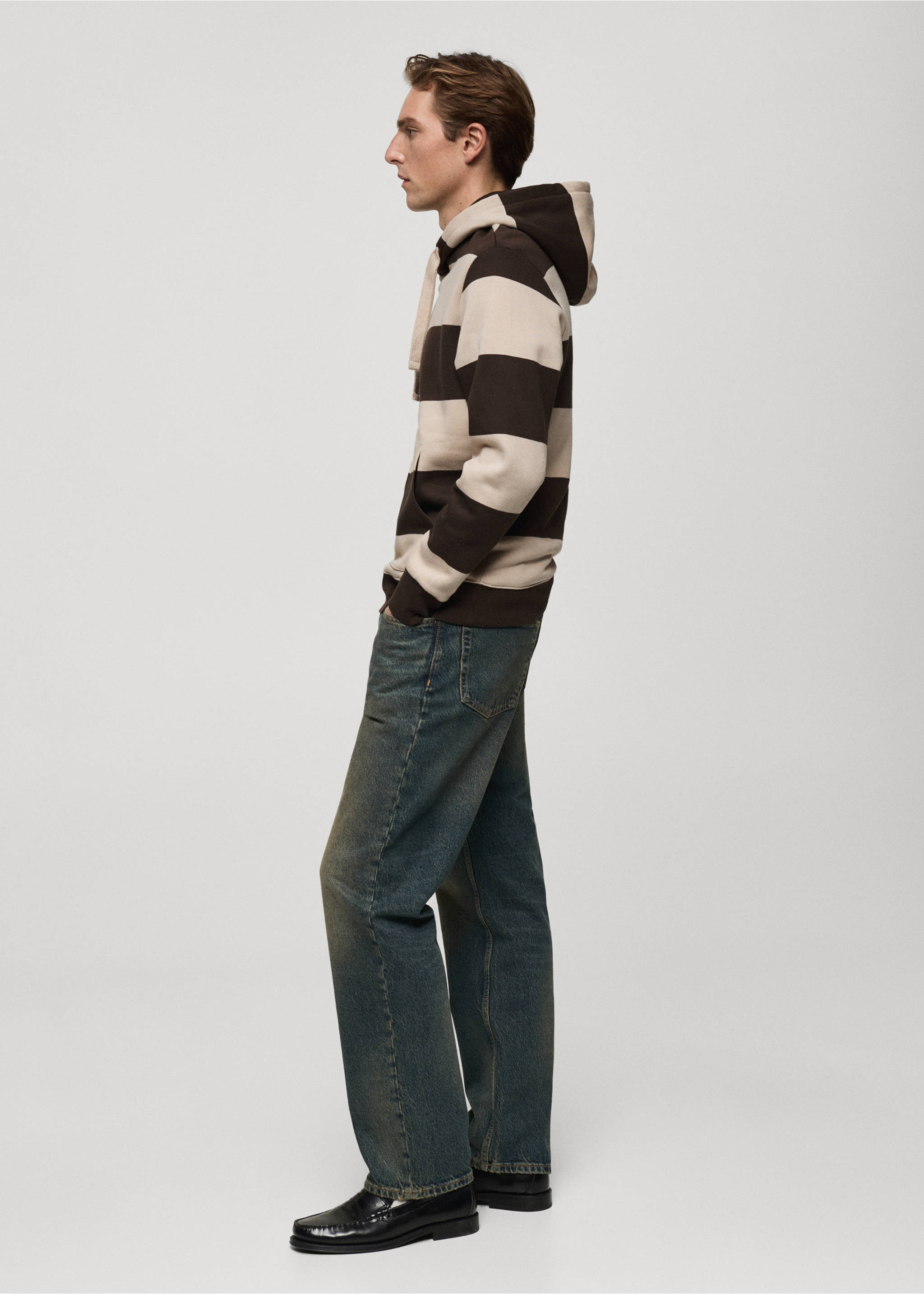 Striped hooded sweatshirt - Details of the article 2, Chocolate. Ref: 77025977-00.