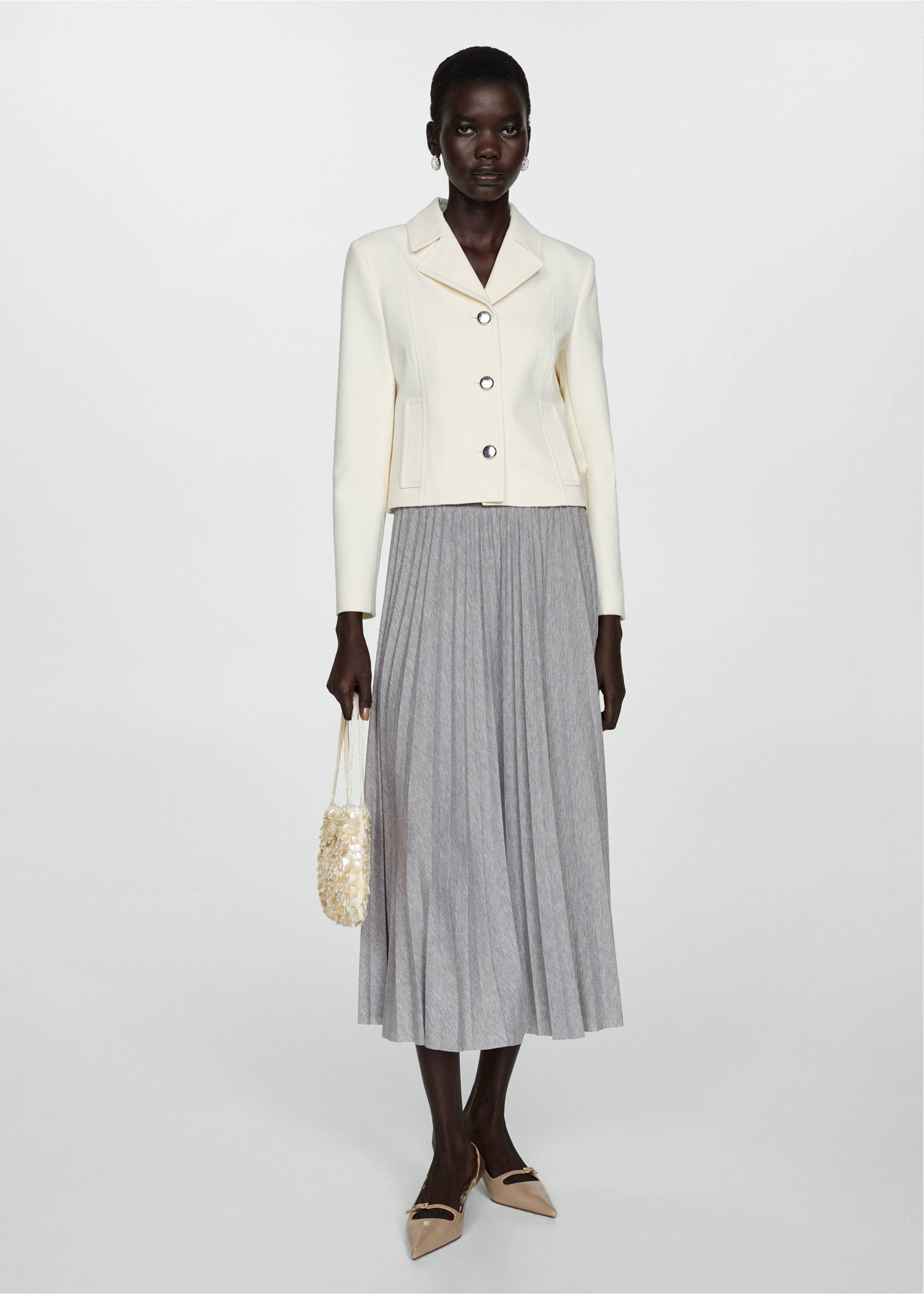 Pleated long skirt - General plane, Medium Heather Grey. Ref: 77025978-00.