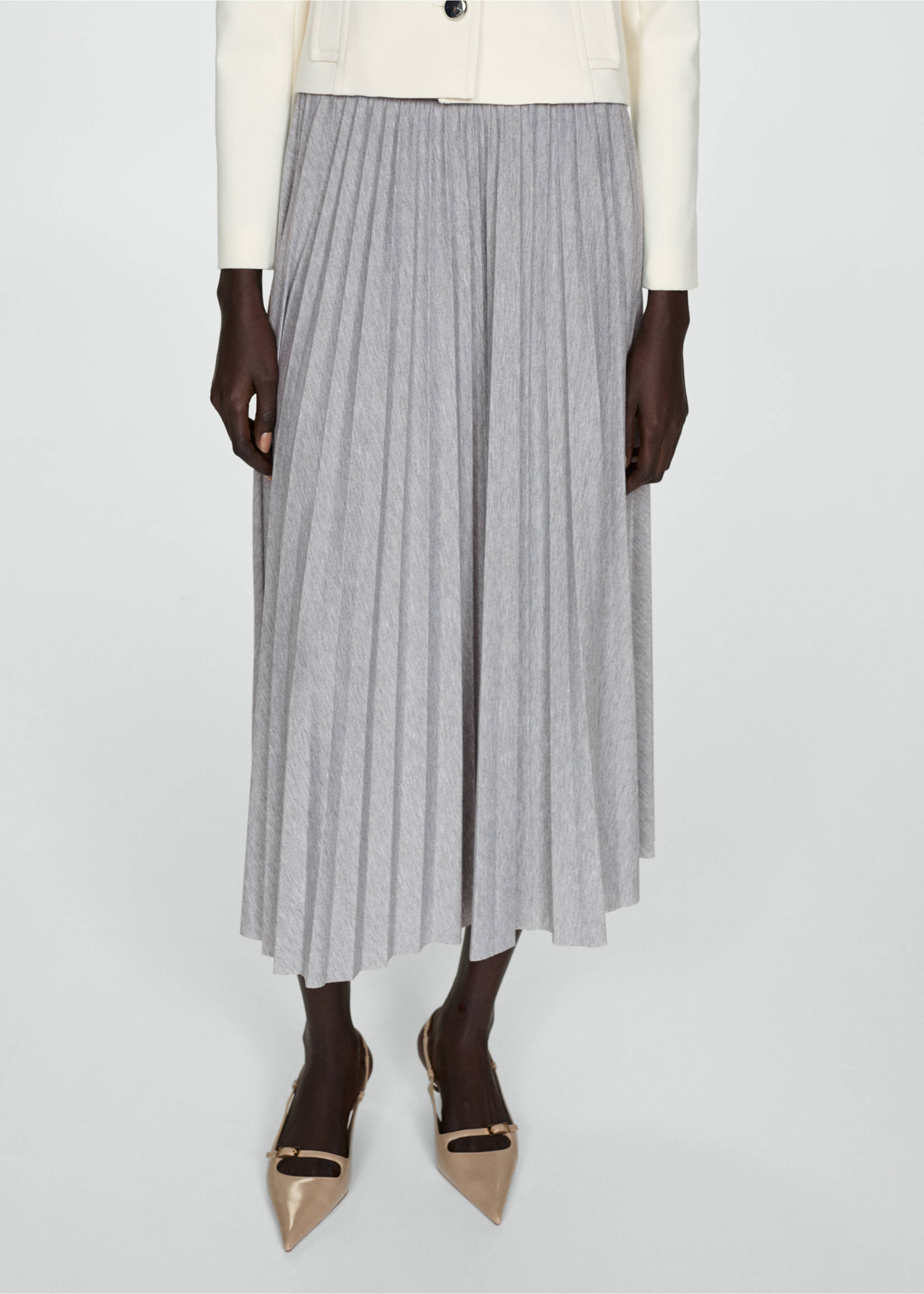 Pleated long skirt - Medium plane, Medium Heather Grey. Ref: 77025978-00.