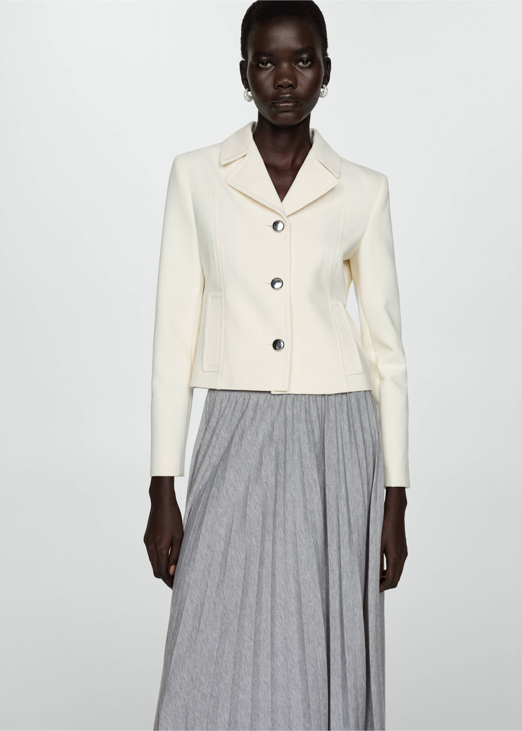 Pleated long skirt - Details of the article 1, Medium Heather Grey. Ref: 77025978-00.