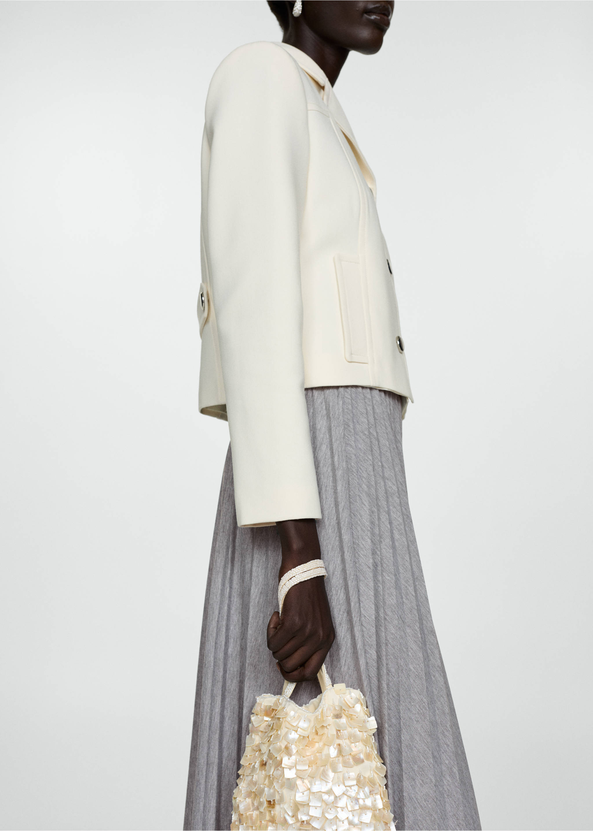 Pleated long skirt - Details of the article 6, Medium Heather Grey. Ref: 77025978-00.