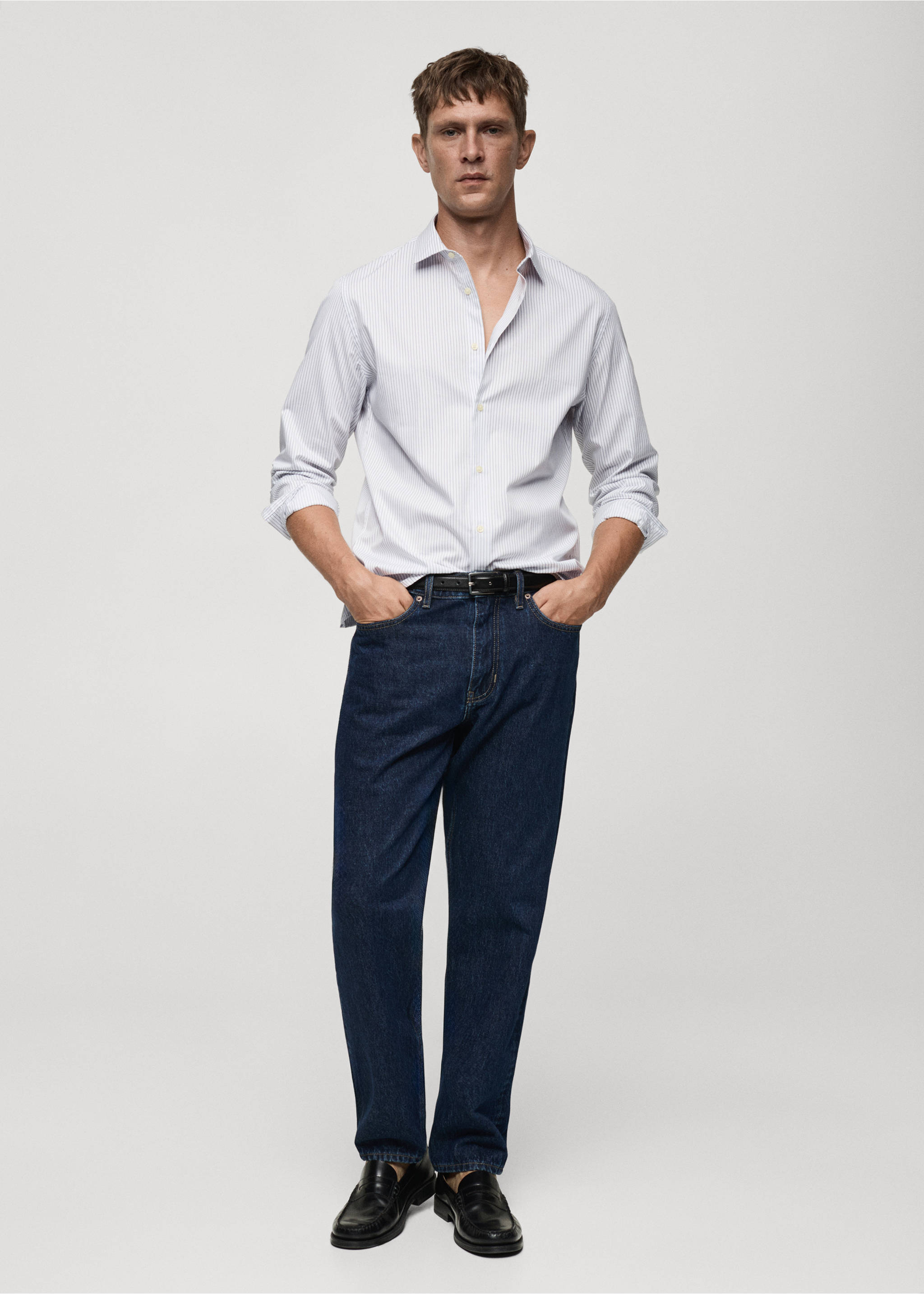 Slim fit striped cotton shirt - General plane, White. Ref: 77025981-00.