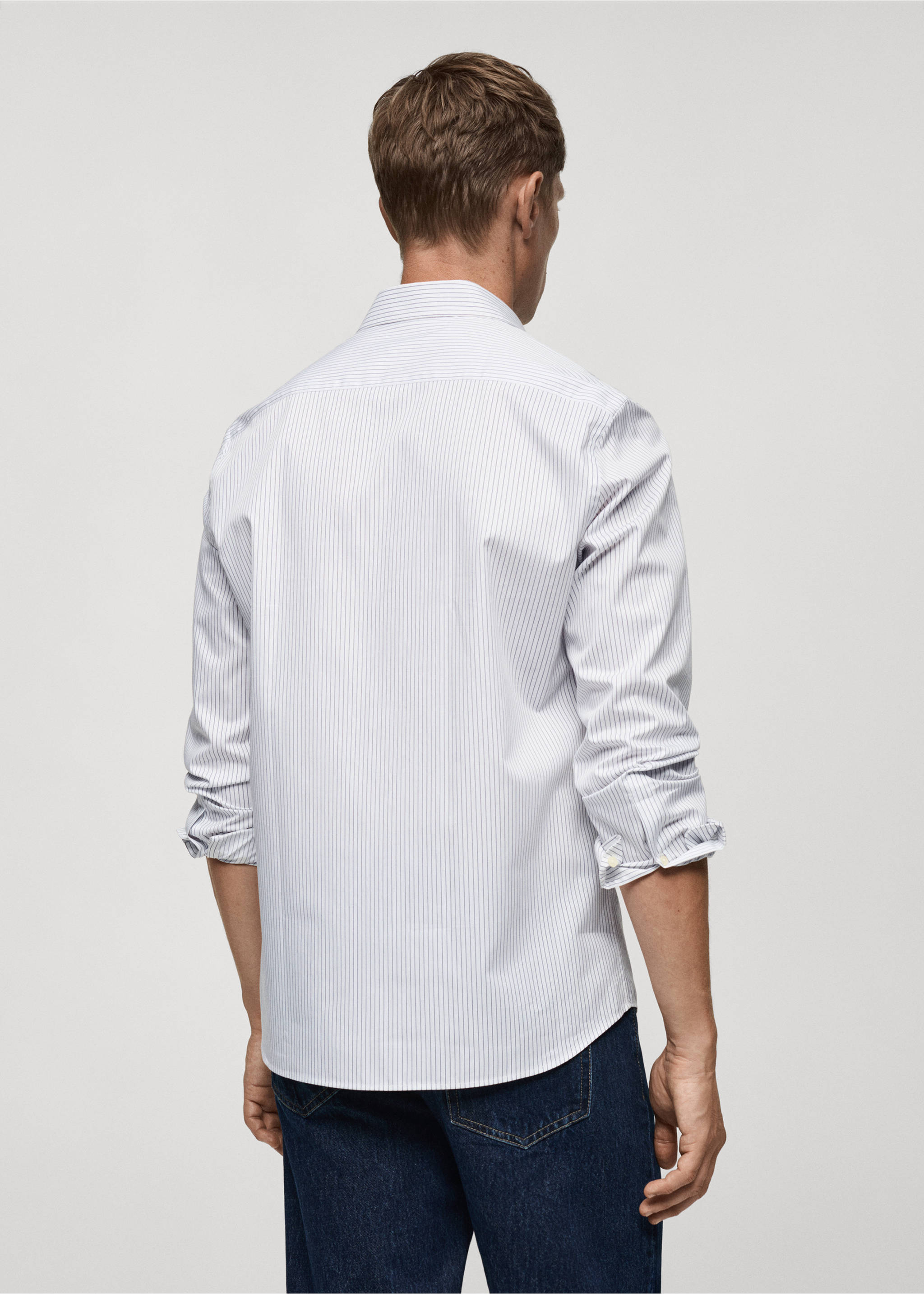 Slim fit striped cotton shirt - Reverse of the article, White. Ref: 77025981-00.