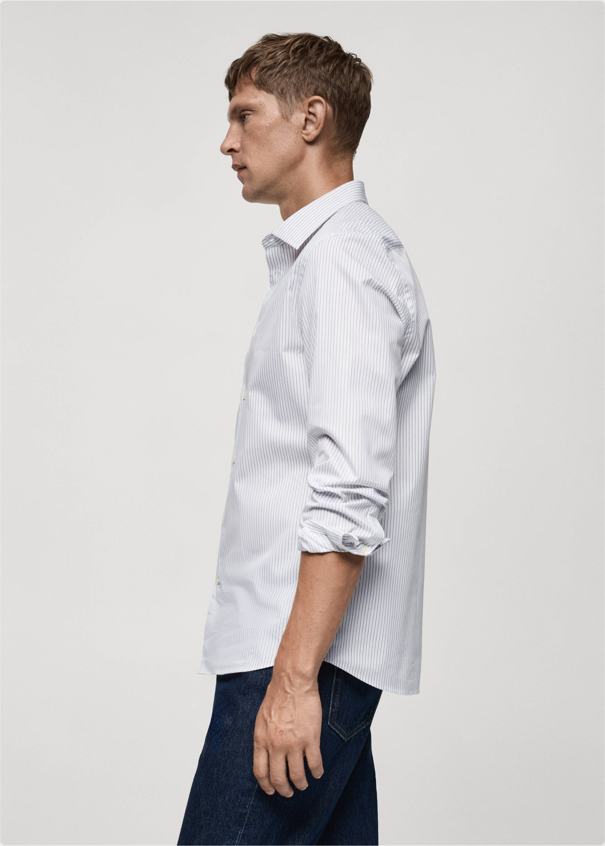 Slim fit striped cotton shirt - Details of the article 2, White. Ref: 77025981-00.