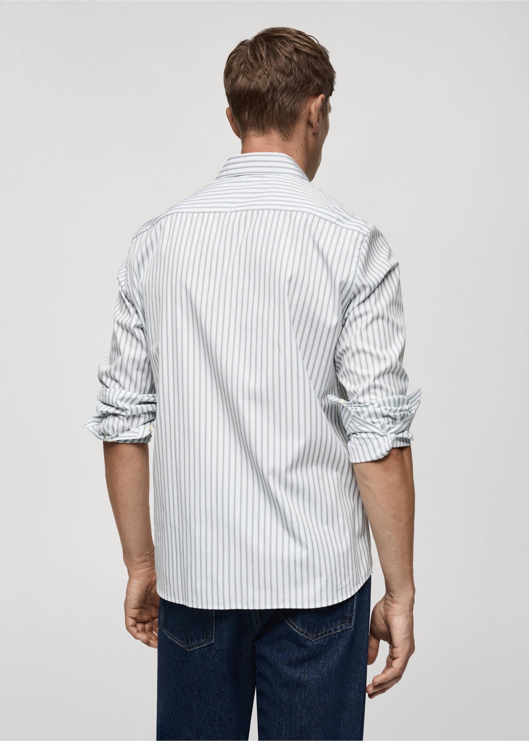 Slim fit striped cotton shirt - Reverse of the article, Khaki. Ref: 77025981-00.