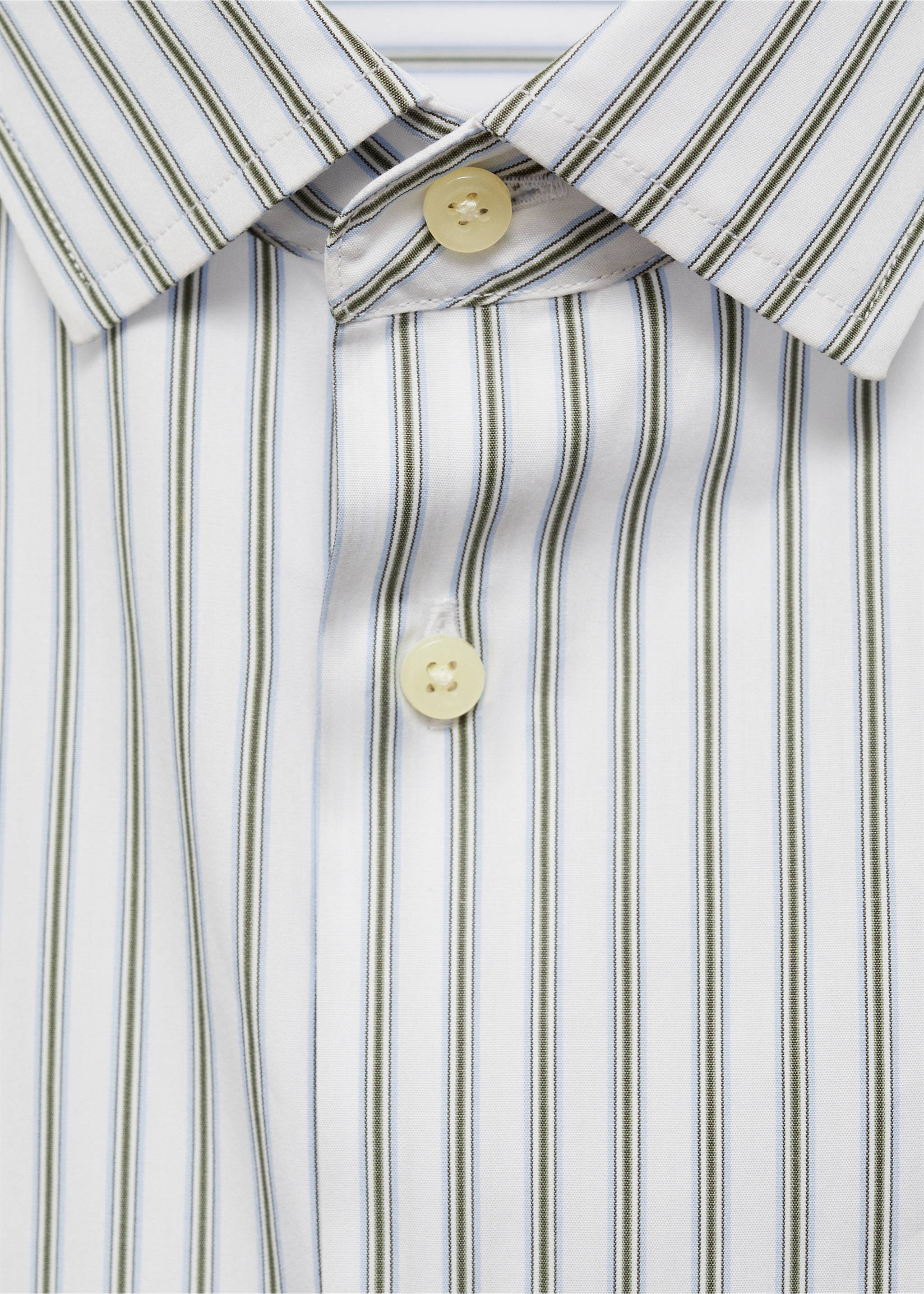 Slim fit striped cotton shirt - Details of the article 8, Khaki. Ref: 77025981-00.