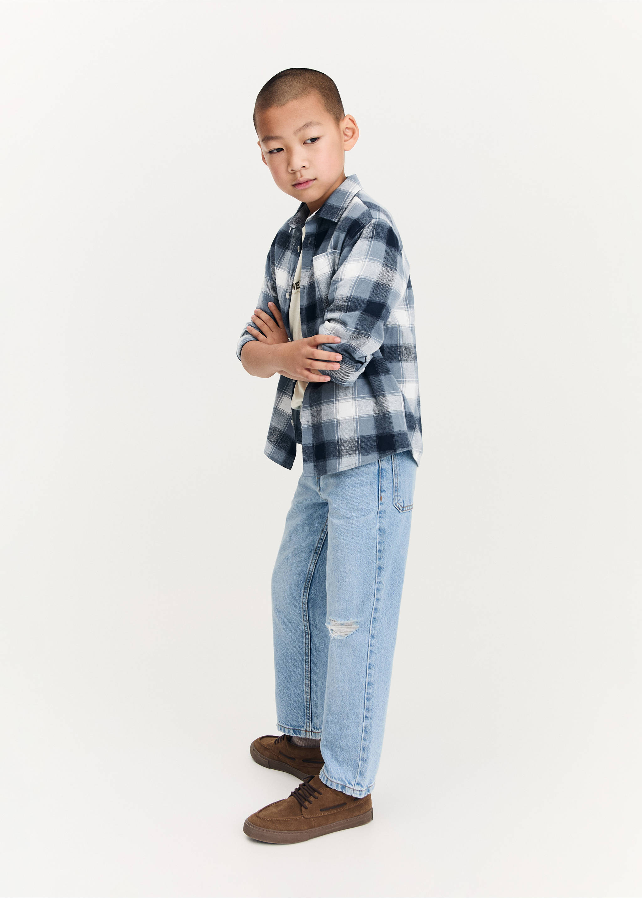 Camisa cuadros bolsillo - Plano general, Azul. Ref: 77025982-00.