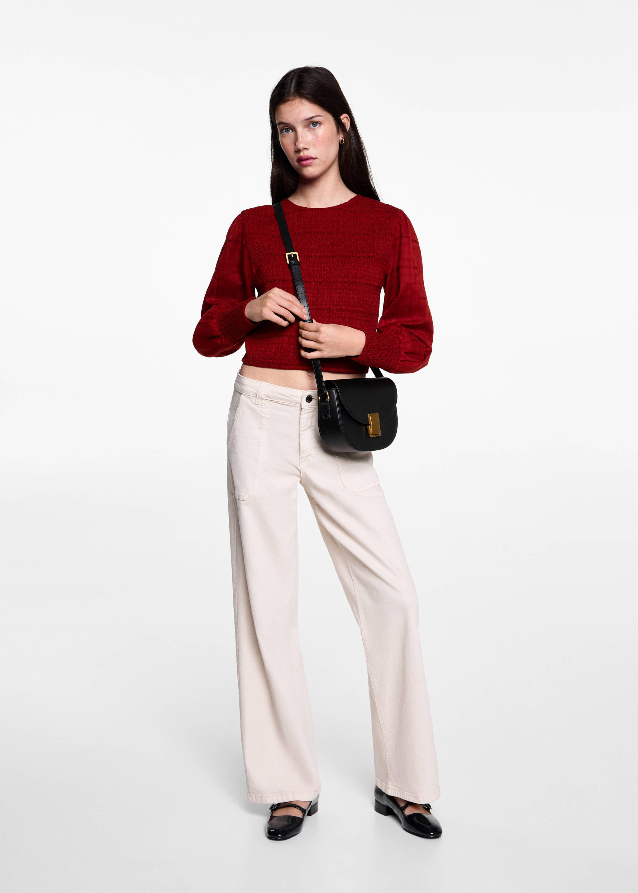 Gathered details cotton blouse - General plane, Red. Ref: 77025988-00.