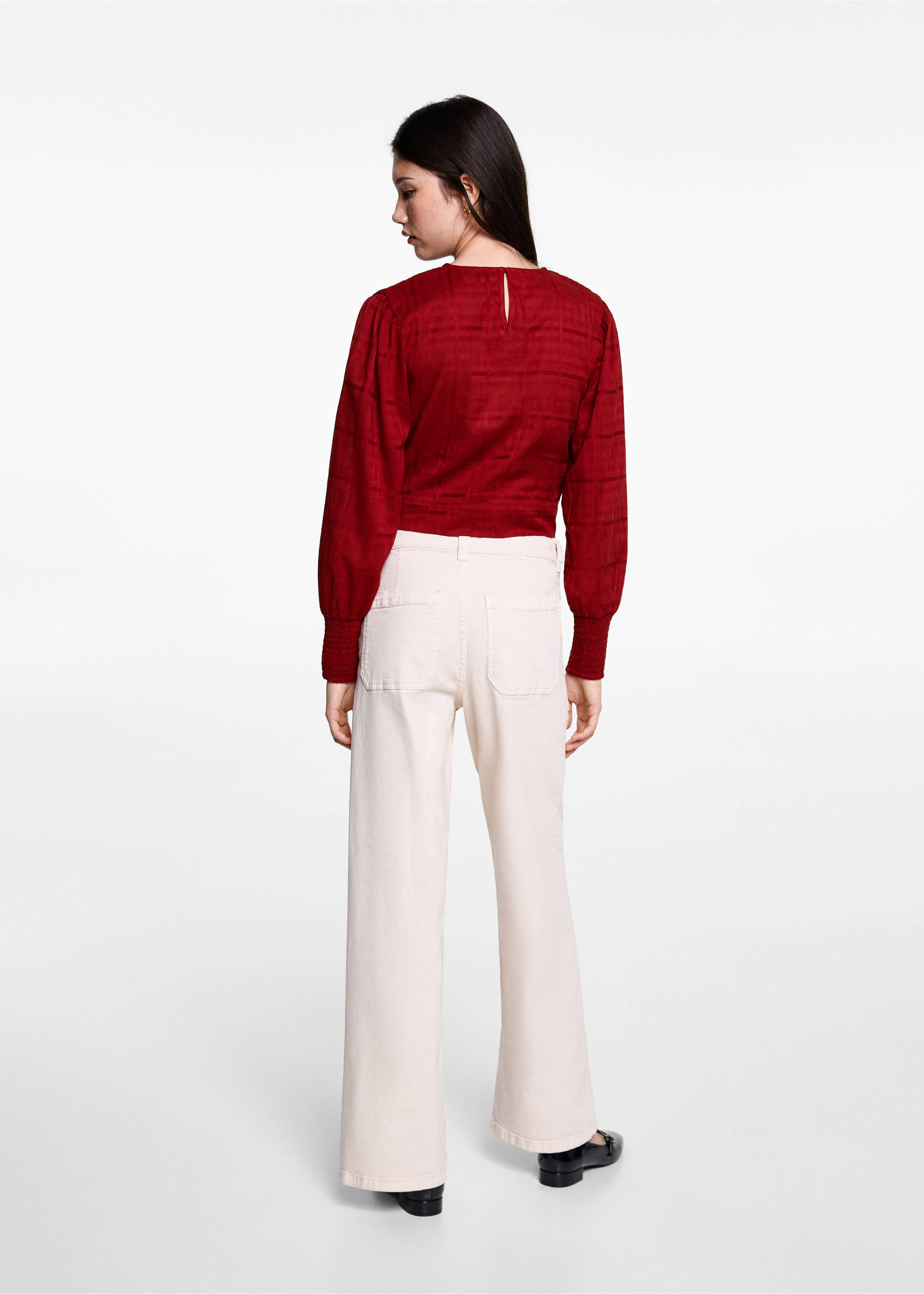 Gathered details cotton blouse - Reverse of the article, Red. Ref: 77025988-00.