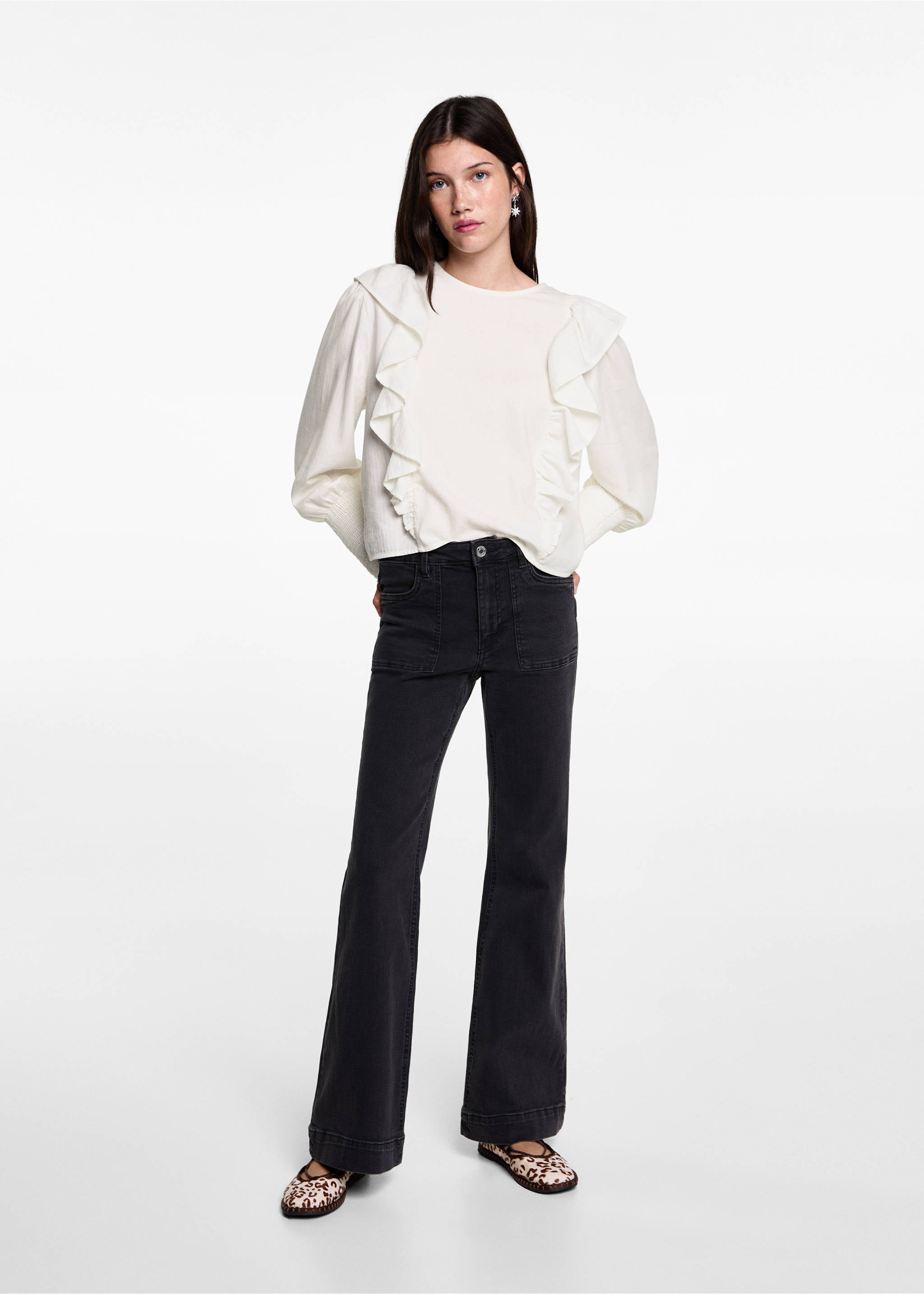 Ruched blouse with ruffles - General plane, Off White. Ref: 77025989-00.
