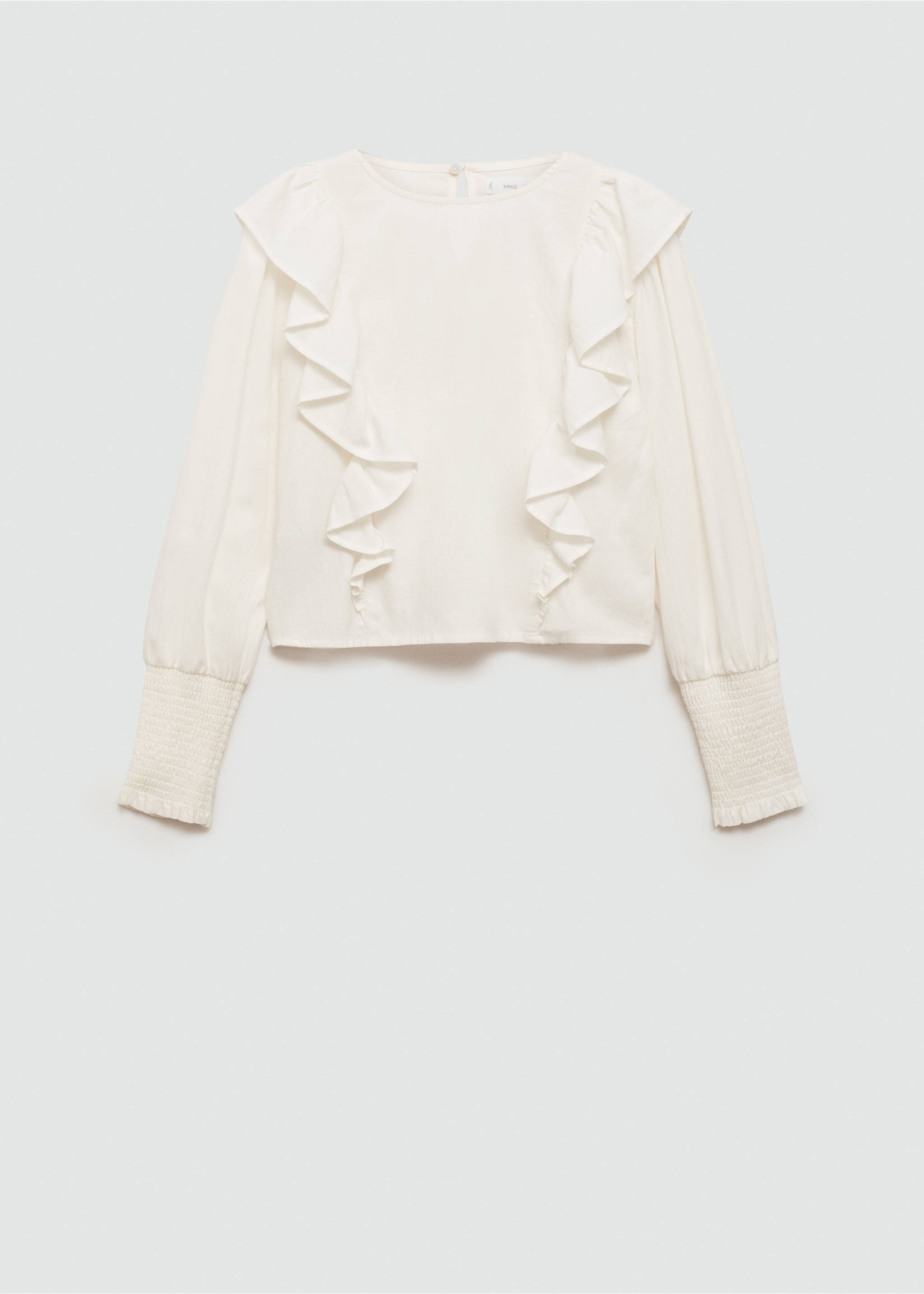 Ruched blouse with ruffles - Article without model, Off White. Ref: 77025989-00.