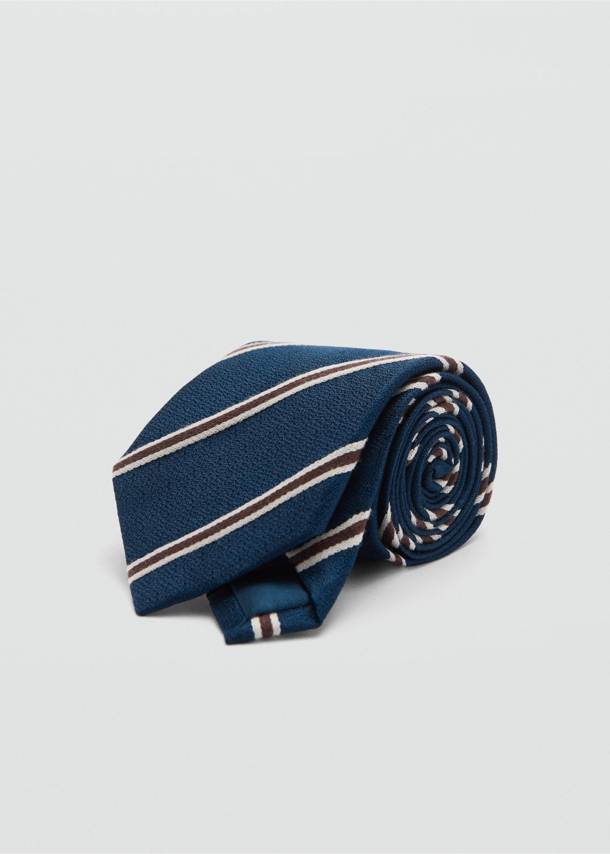Striped silk cotton tie - Medium plane, Dark Navy. Ref: 77025990-00.