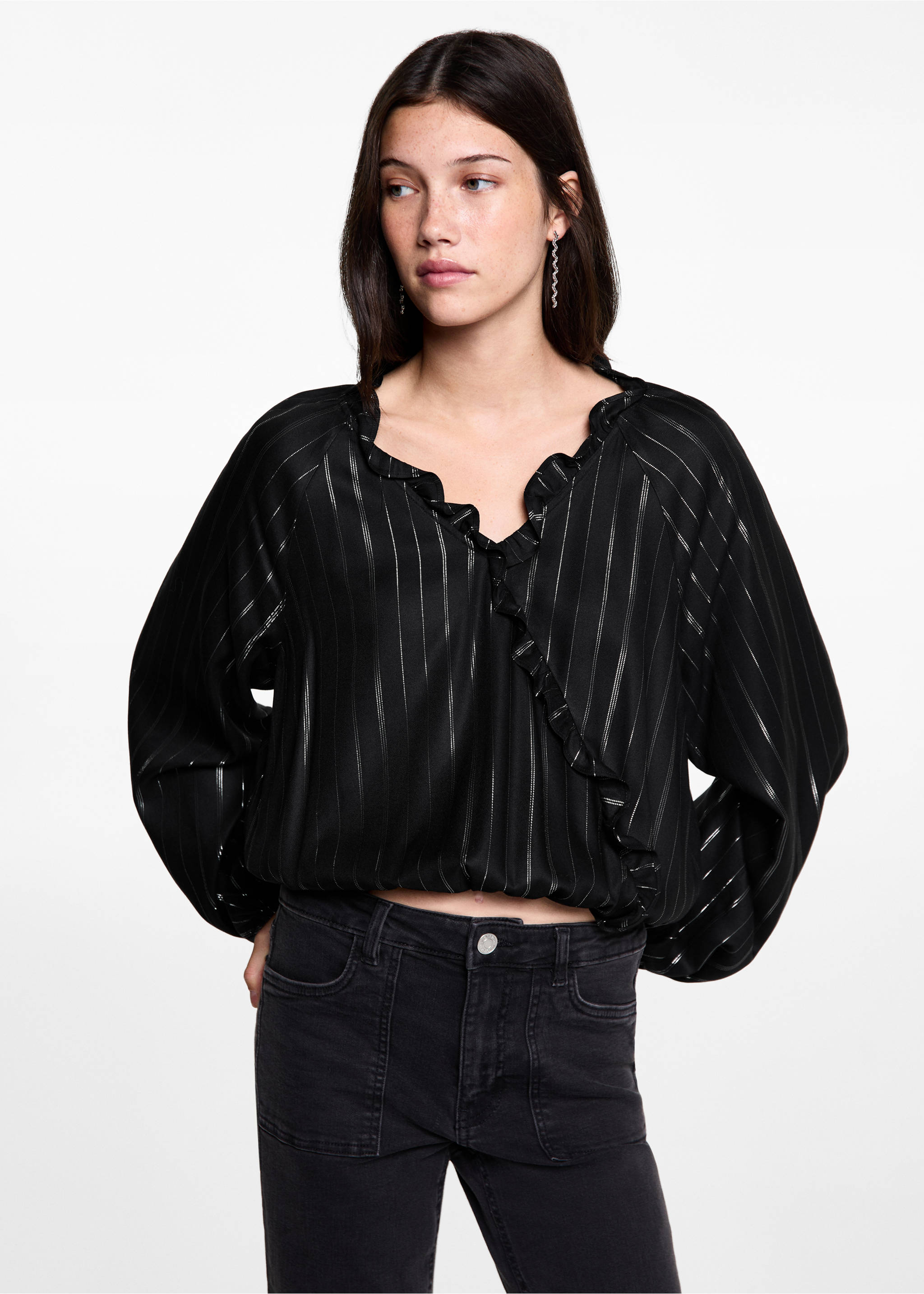 Striped lurex blouse - Medium plane, Black. Ref: 77026002-00.