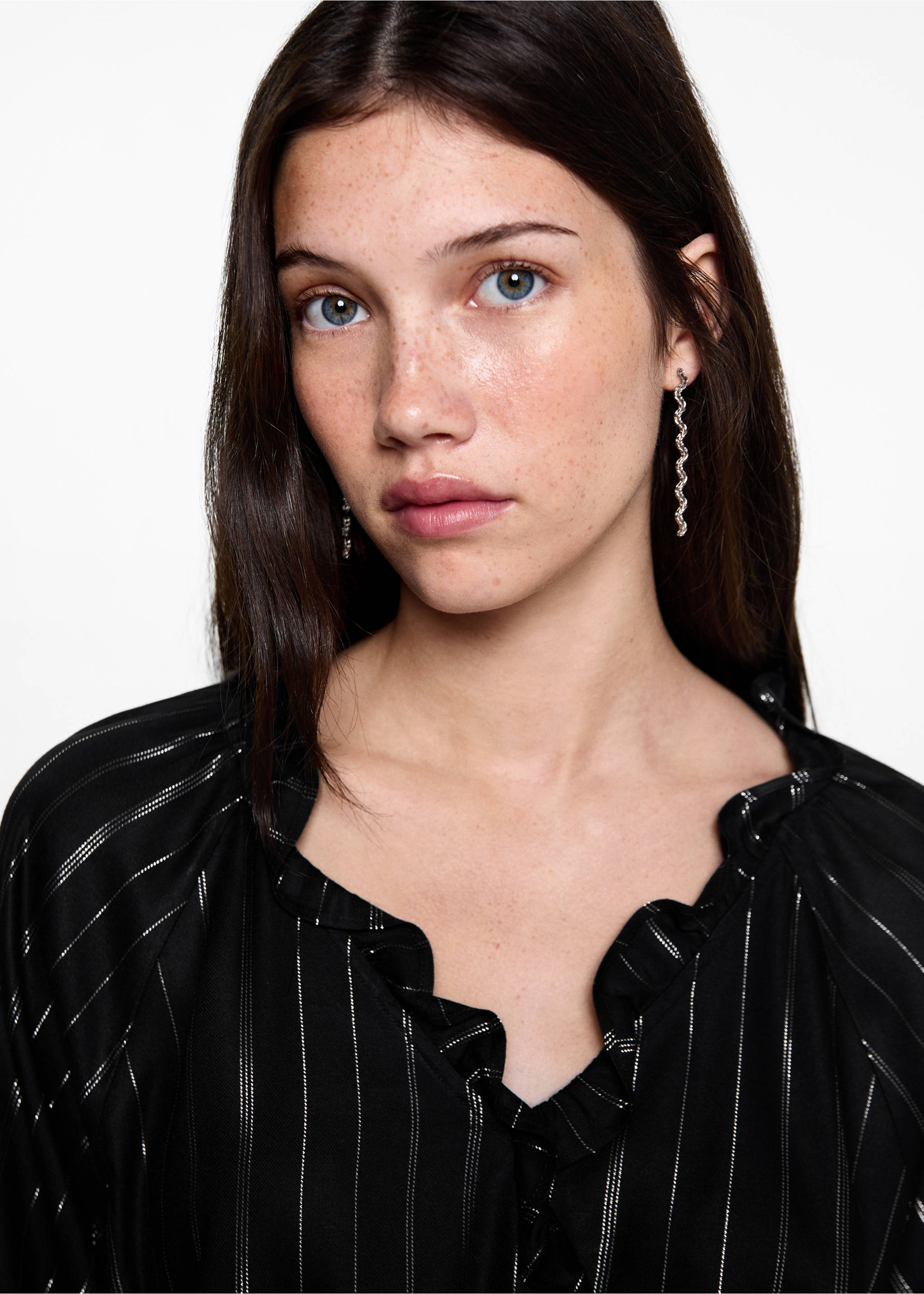 Striped lurex blouse - Details of the article 1, Black. Ref: 77026002-00.