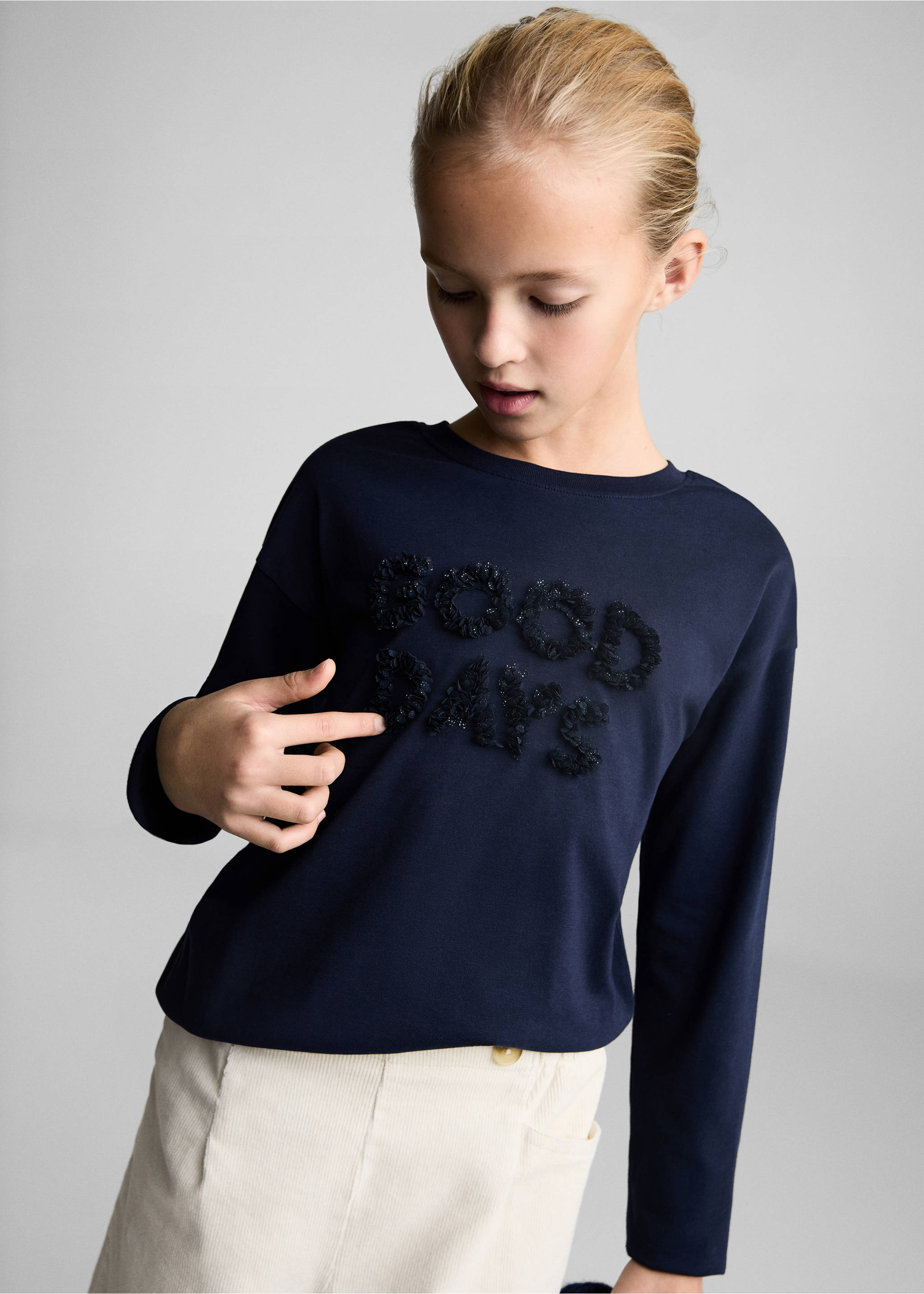 Embossed detail t-shirt - Medium plane, Dark Navy. Ref: 77026007-00.