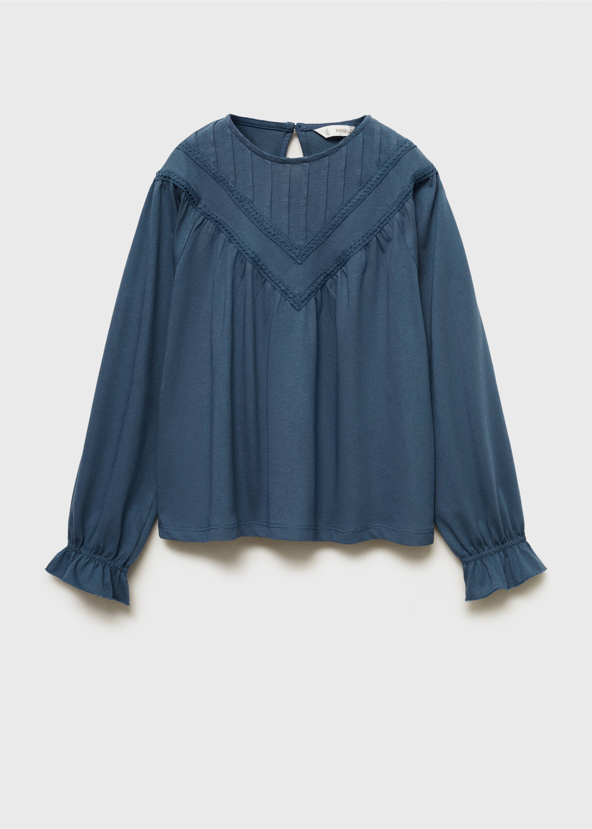 Embroidered details blouse - Article without model, Indigo Blue. Ref: 77026009-00.