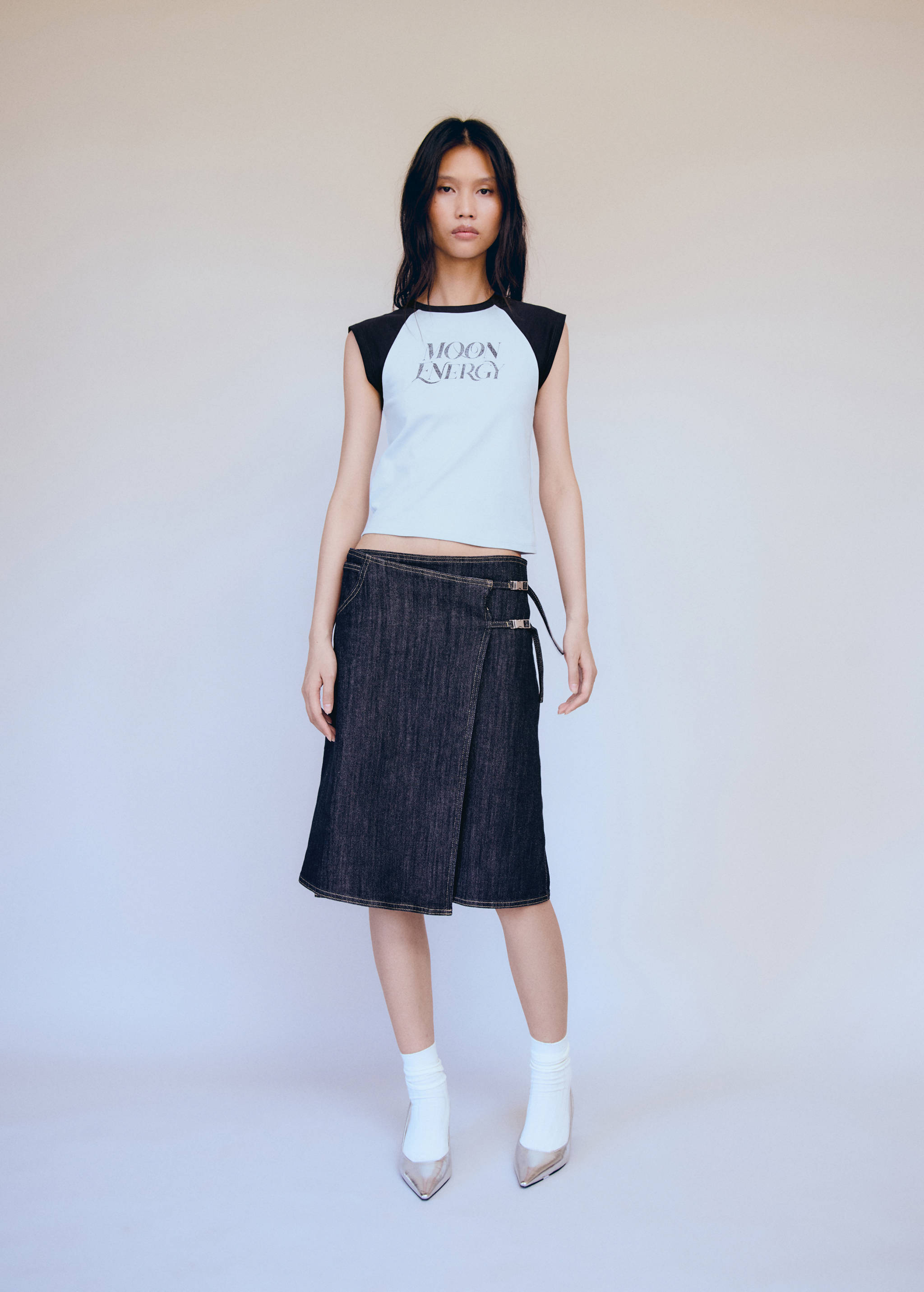Denim skirt with metallic detail - General plane