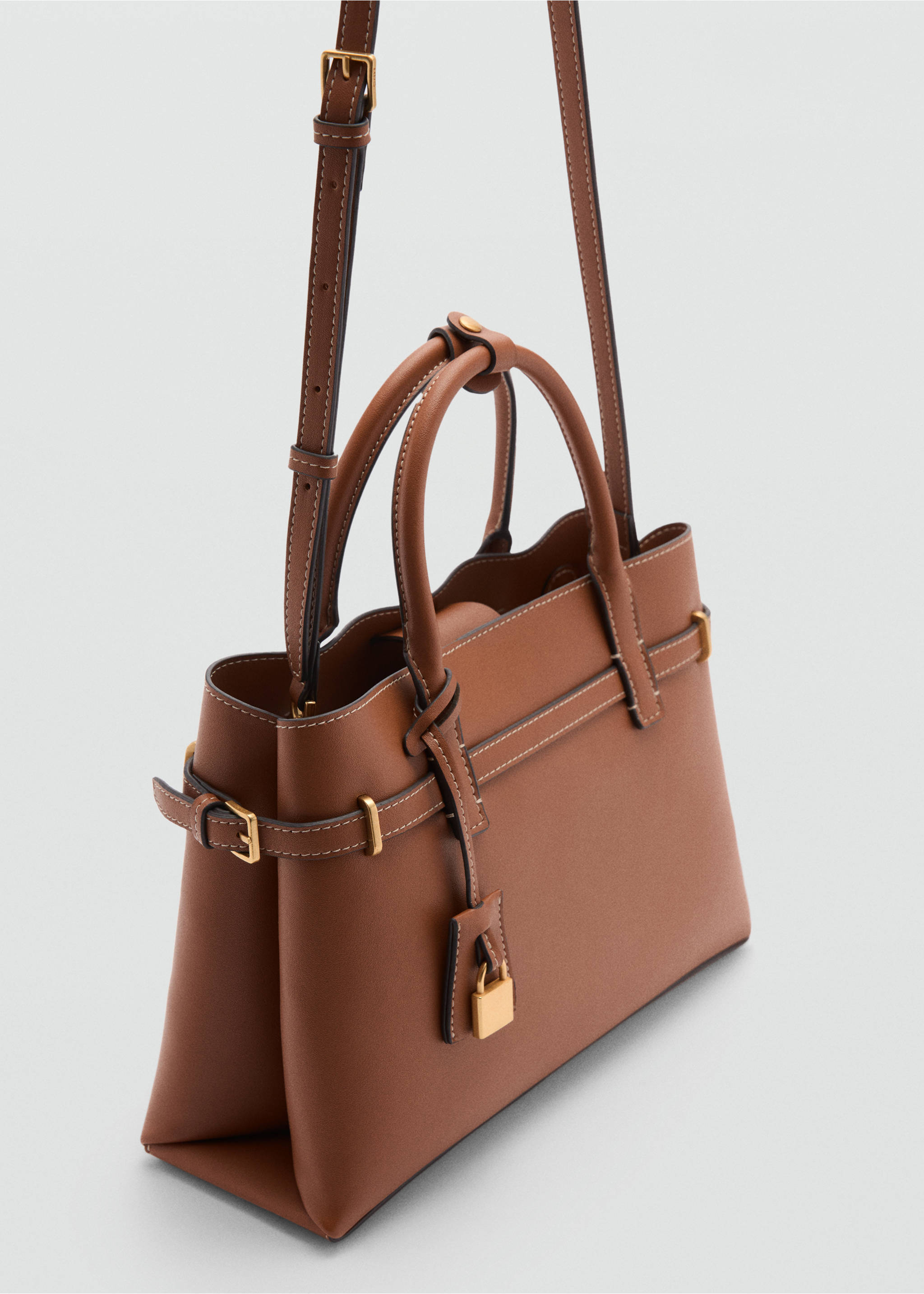 Shopper bag with padlock - Medium plane, Leather. Ref: 77026354-00.