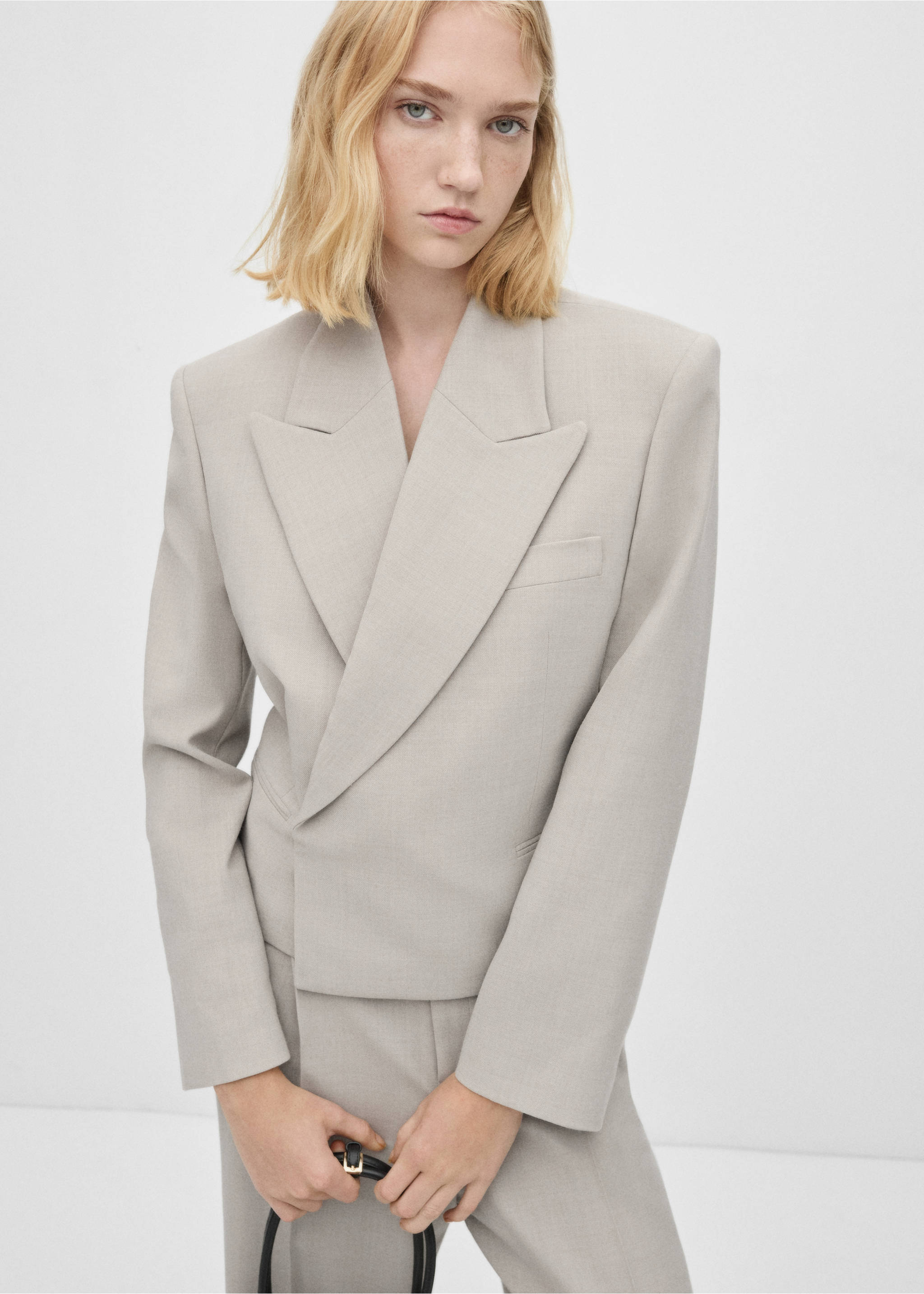 Double-breasted suit blazer - Medium plane, Light/Pastel Grey. Ref: 77026357-00.