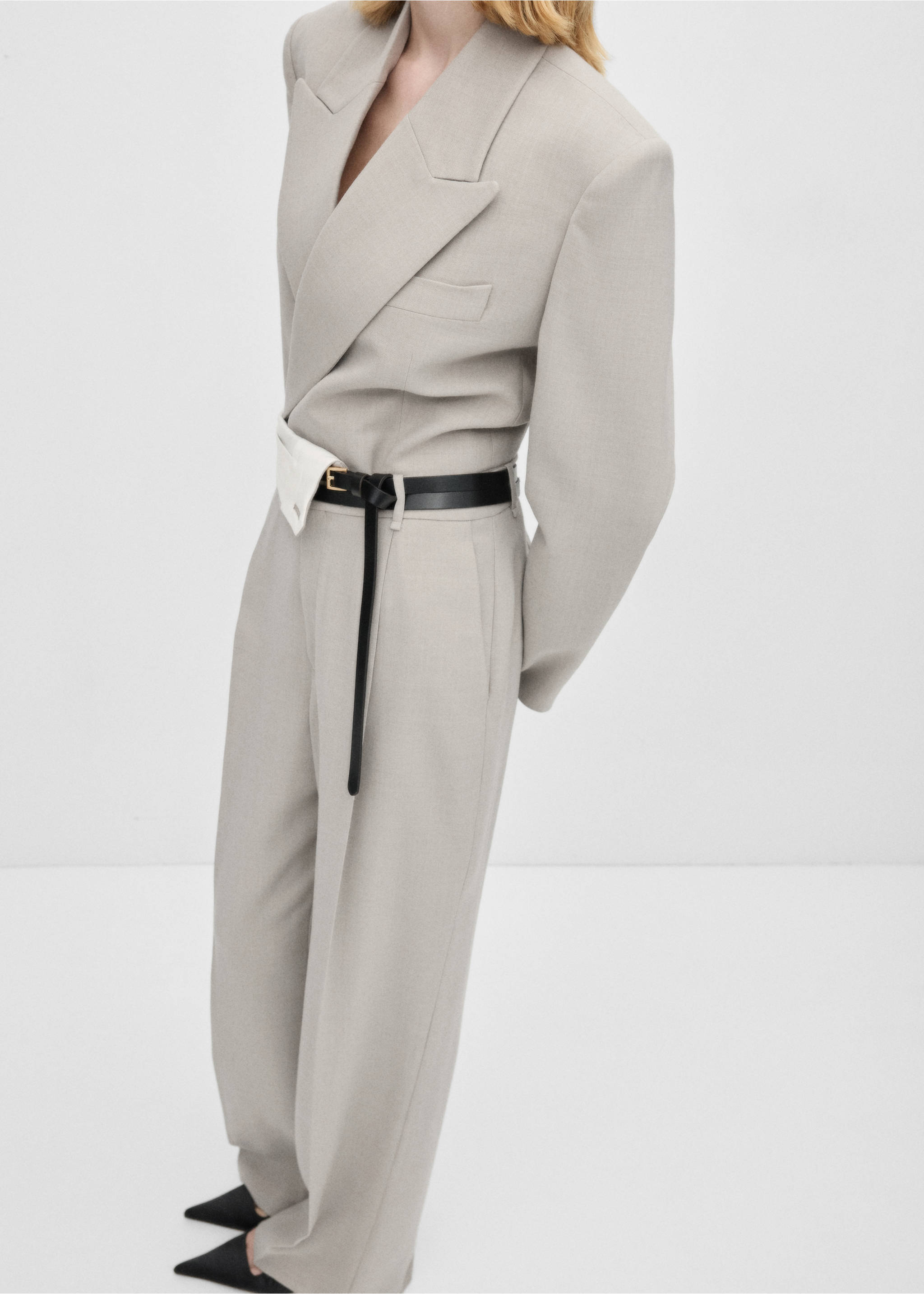 Double-breasted suit blazer - Details of the article 1, Light/Pastel Grey. Ref: 77026357-00.