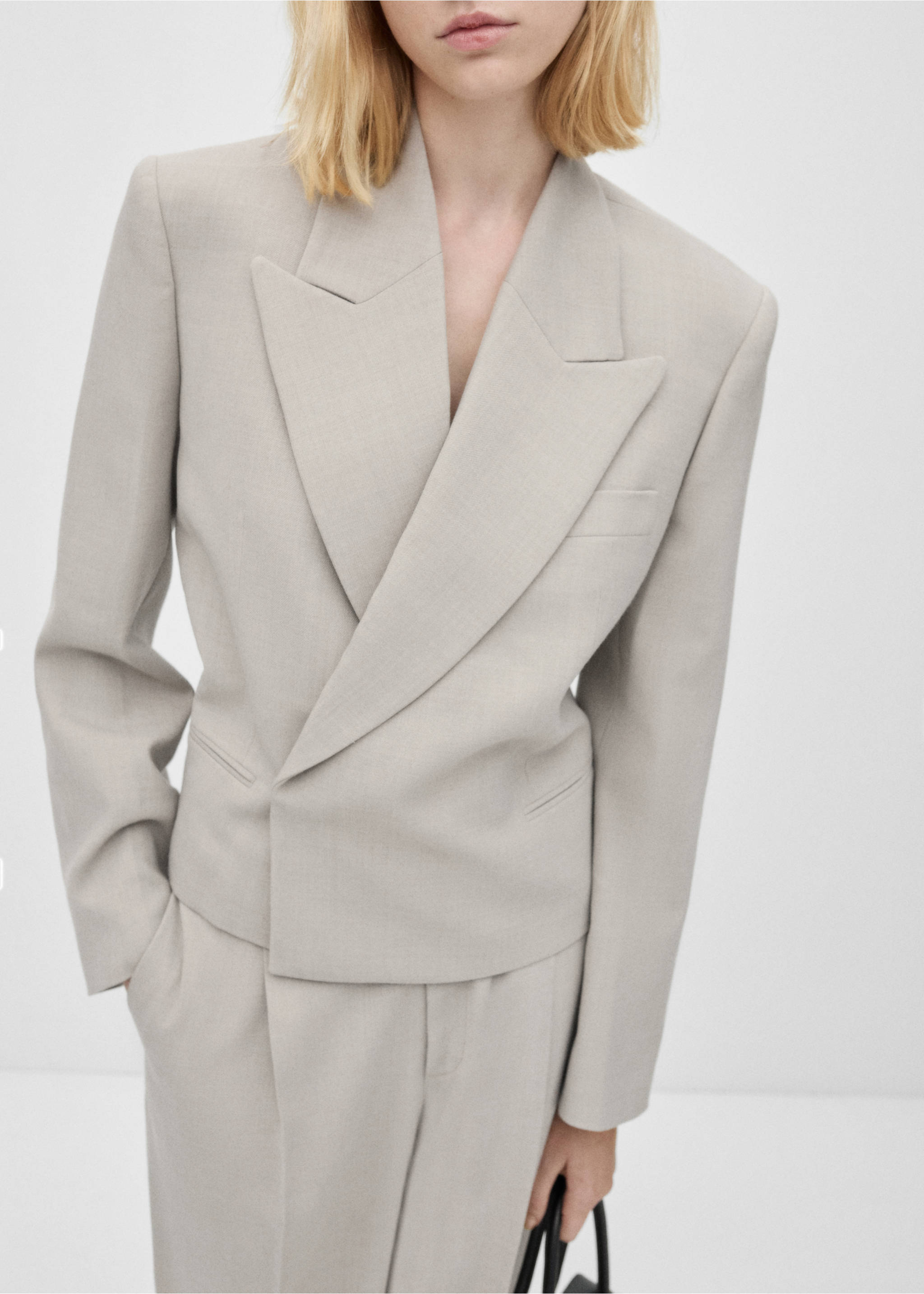 Double-breasted suit blazer - Details of the article 3, Light/Pastel Grey. Ref: 77026357-00.