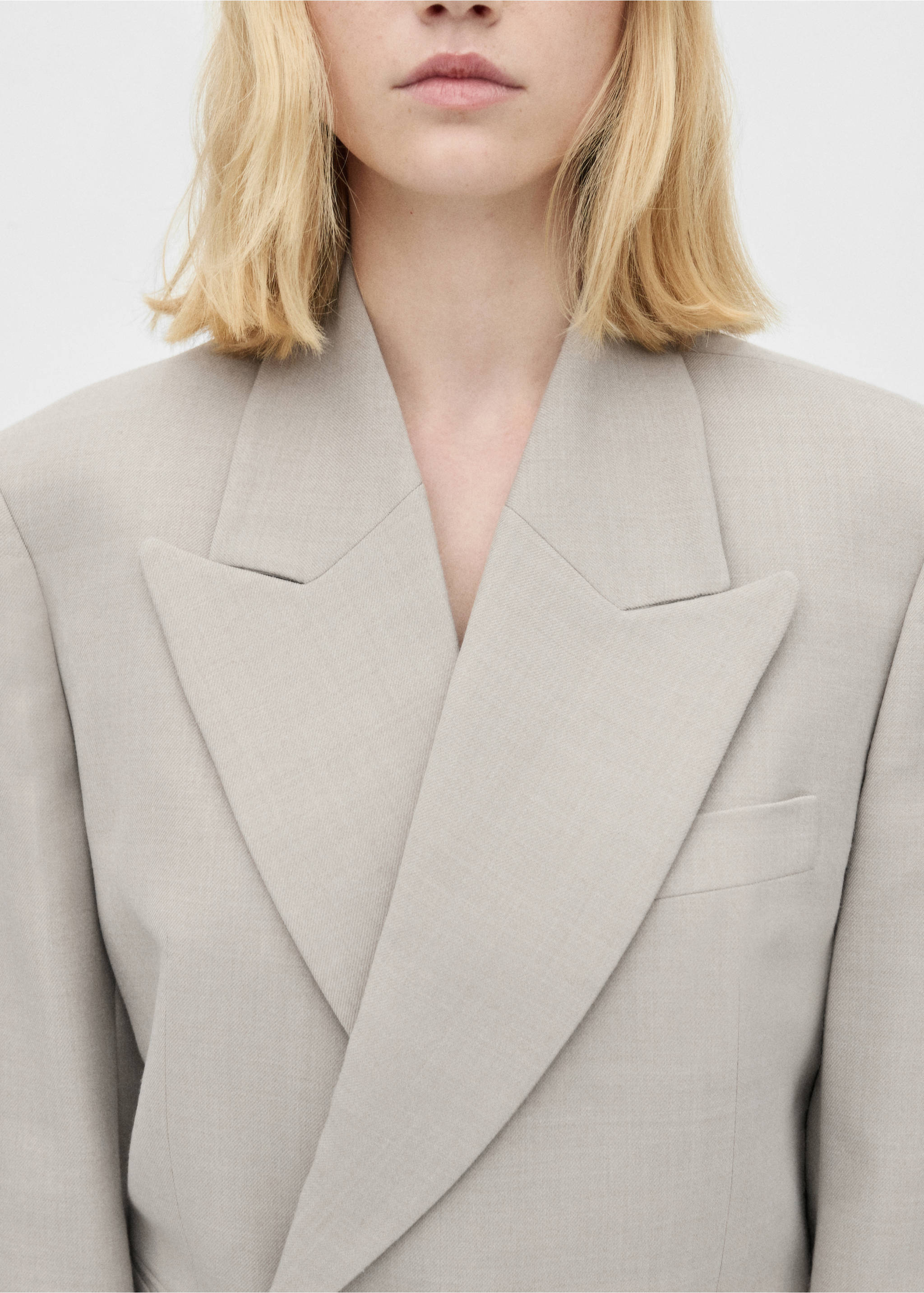 Double-breasted suit blazer - Details of the article 2, Light/Pastel Grey. Ref: 77026357-00.
